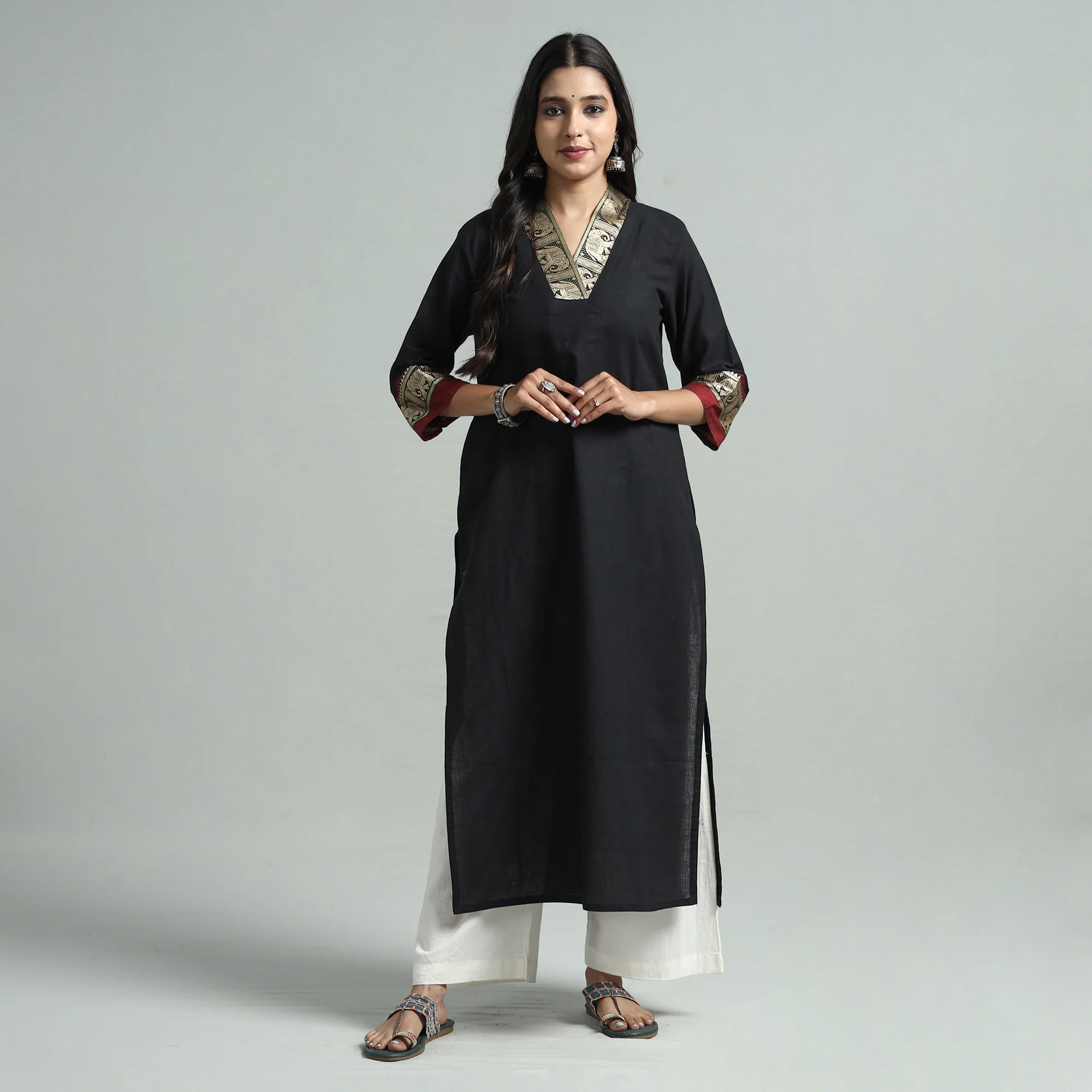 Black - Dharwad Cotton Straight Kurta - Image 3