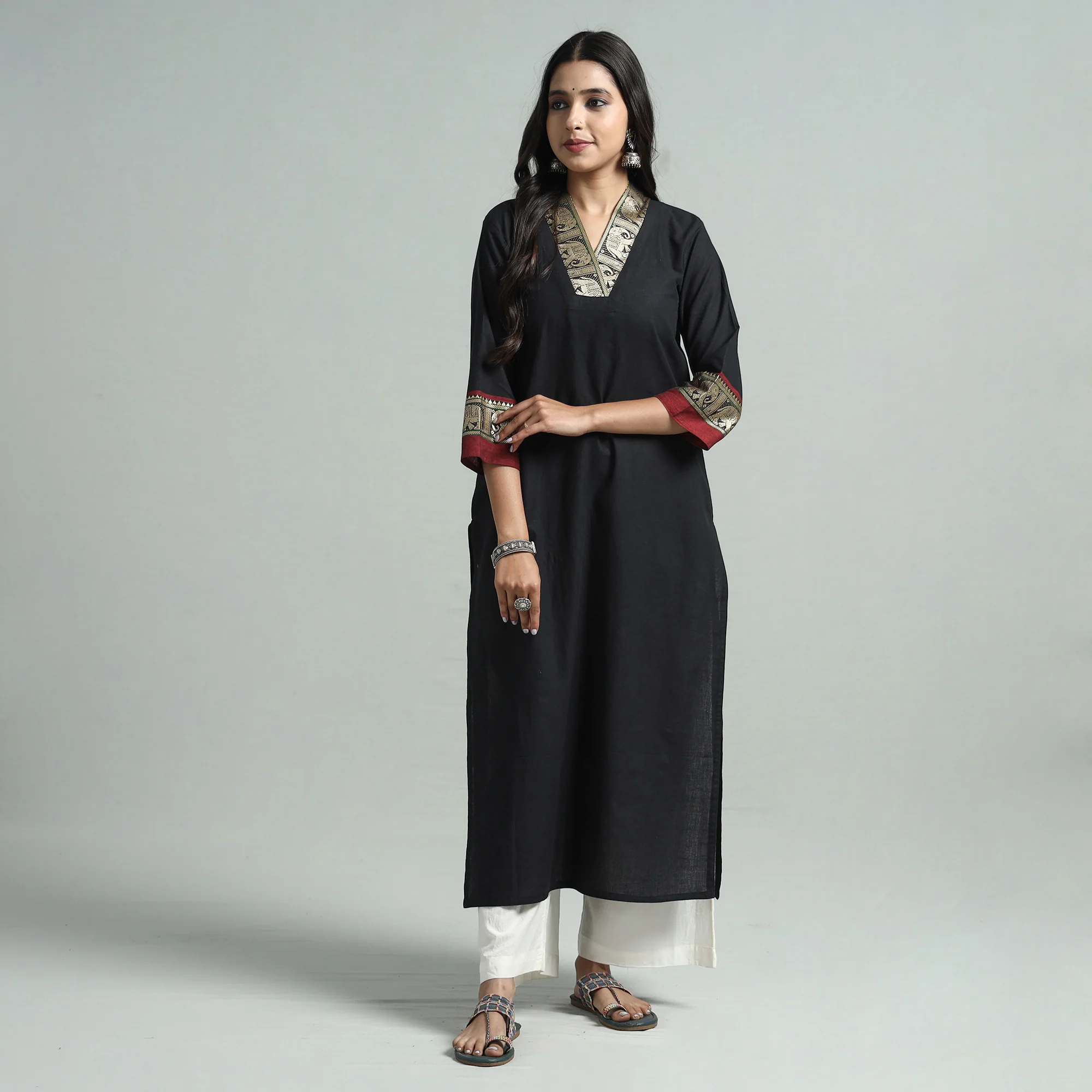 Black - Dharwad Cotton Straight Kurta - Image 4