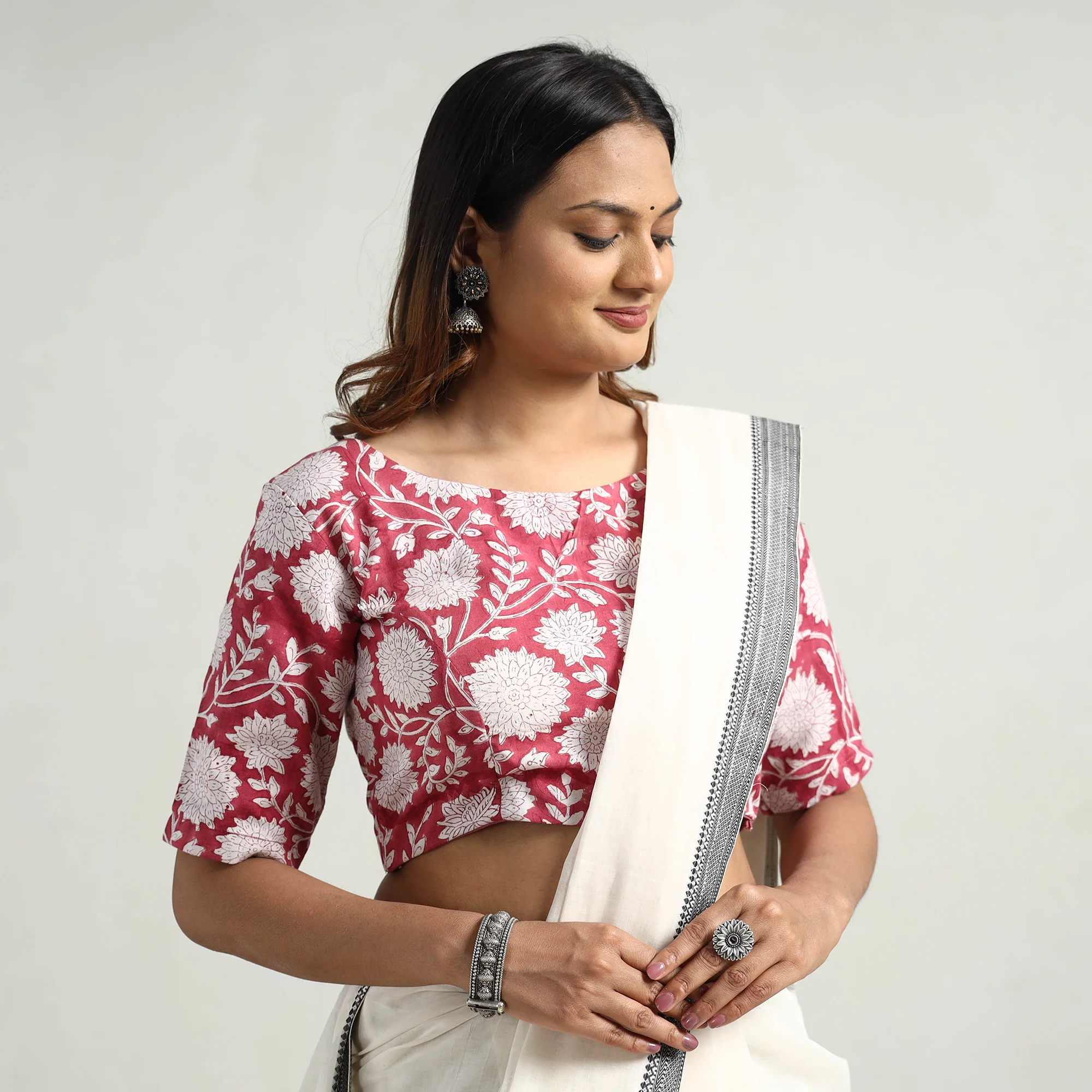 Pink - Sanganeri Block Printed Cotton Stitched Blouse - Image 3