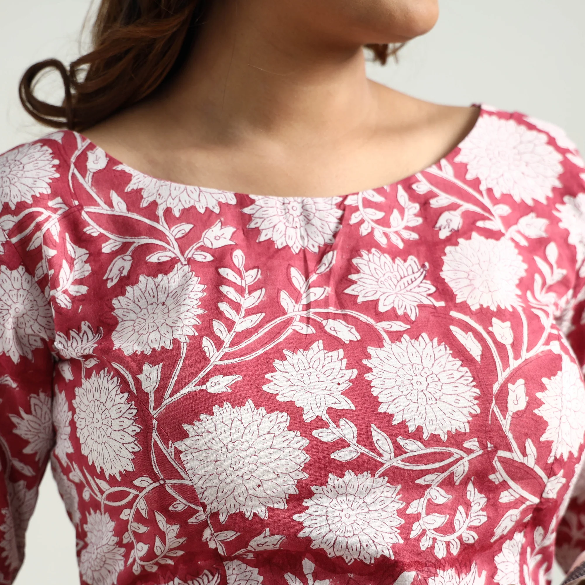 Pink - Sanganeri Block Printed Cotton Stitched Blouse - Image 4