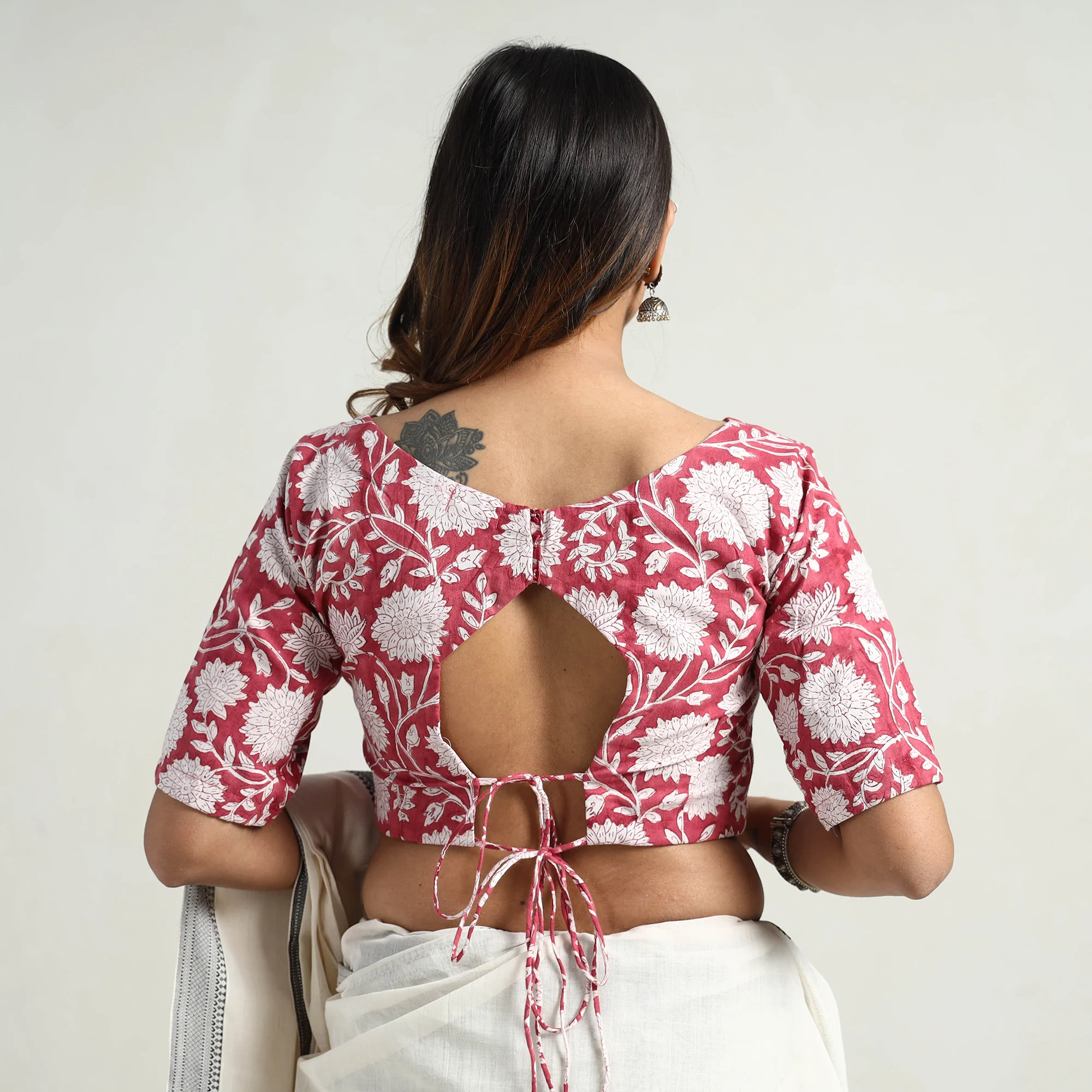 Pink - Sanganeri Block Printed Cotton Stitched Blouse - Image 6