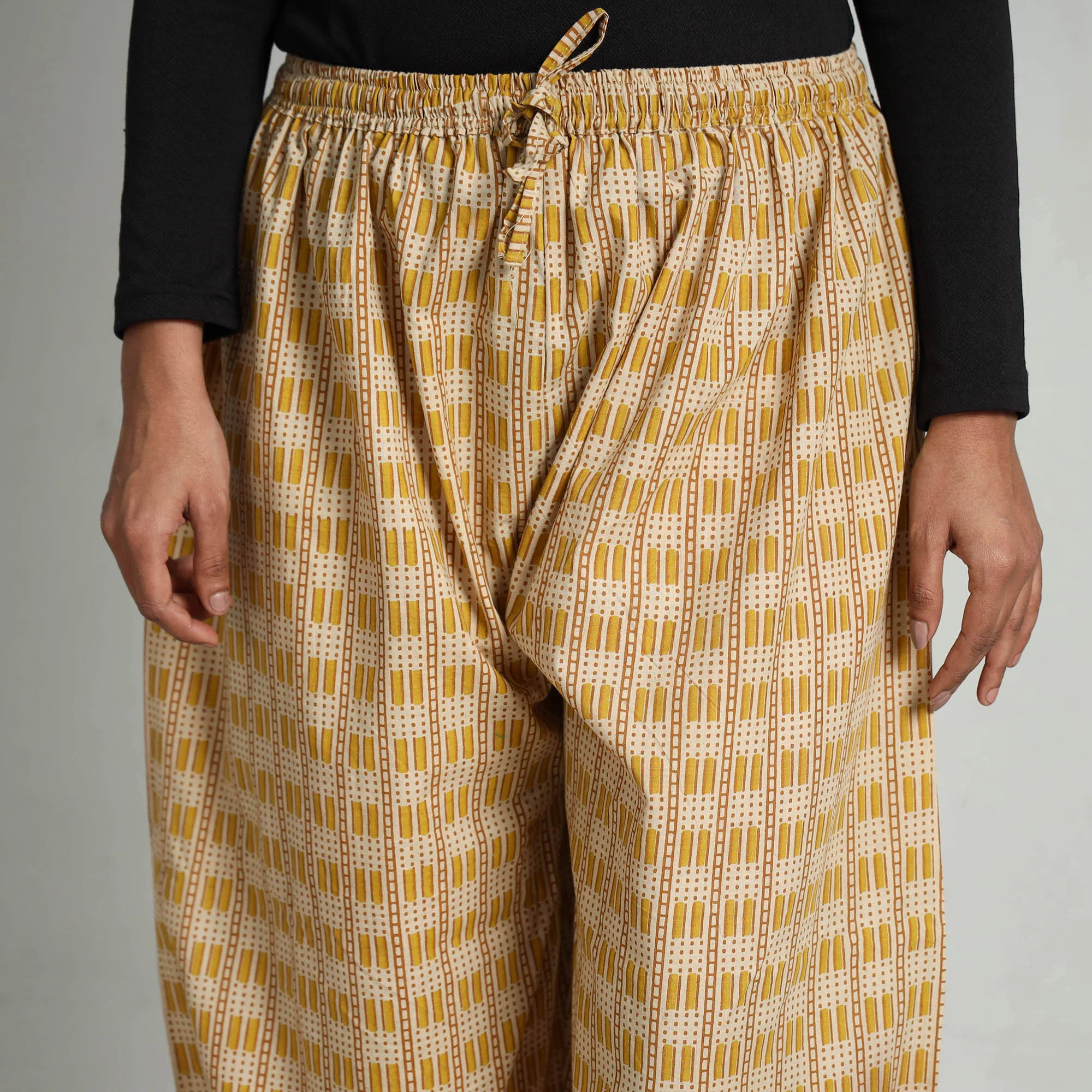Beige - Kalamkari Printed Cotton Elasticated Afghani Salwar - Image 5