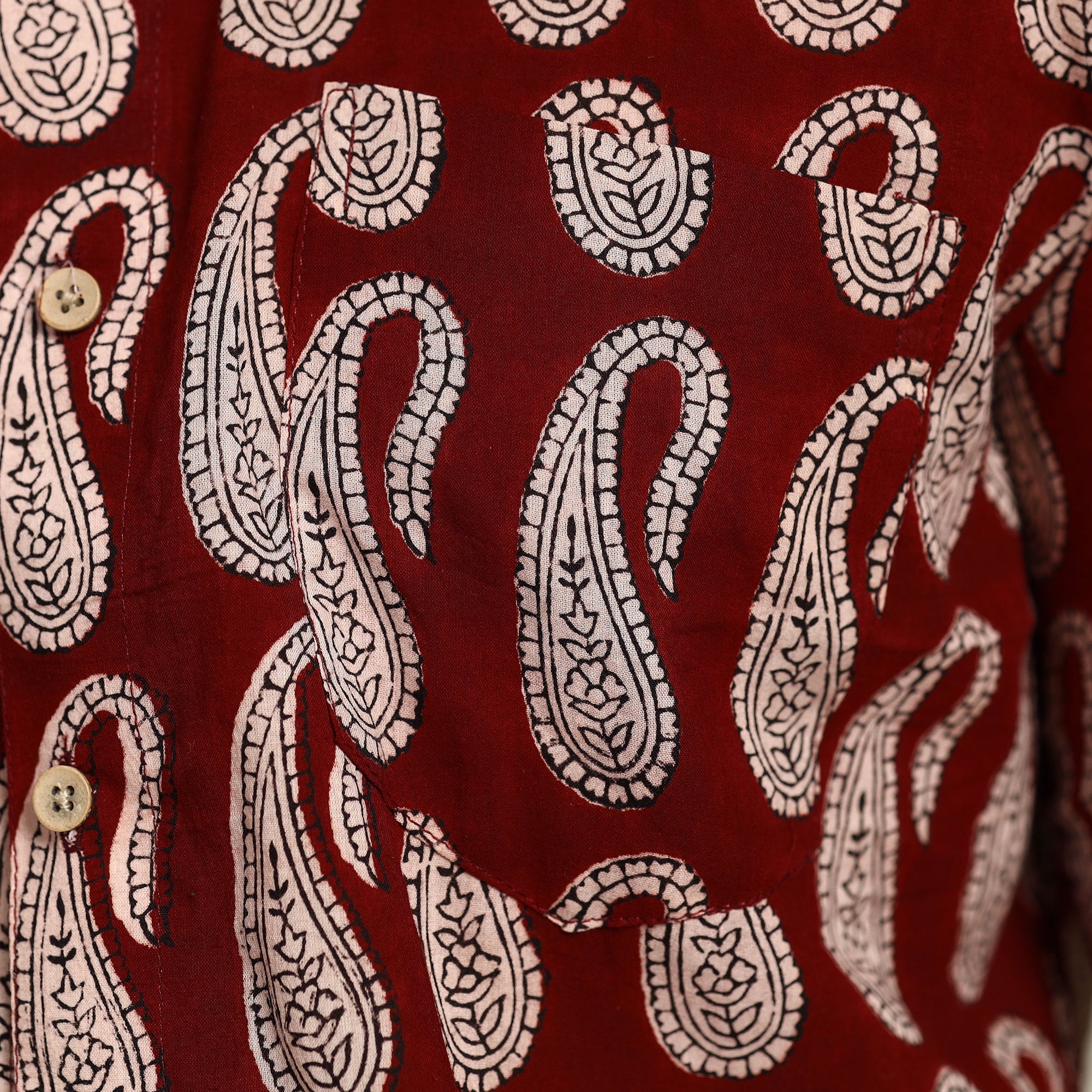 Maroon - Bagh Hand Block Printed Cotton Men Half Sleeve Shirt - Image 5