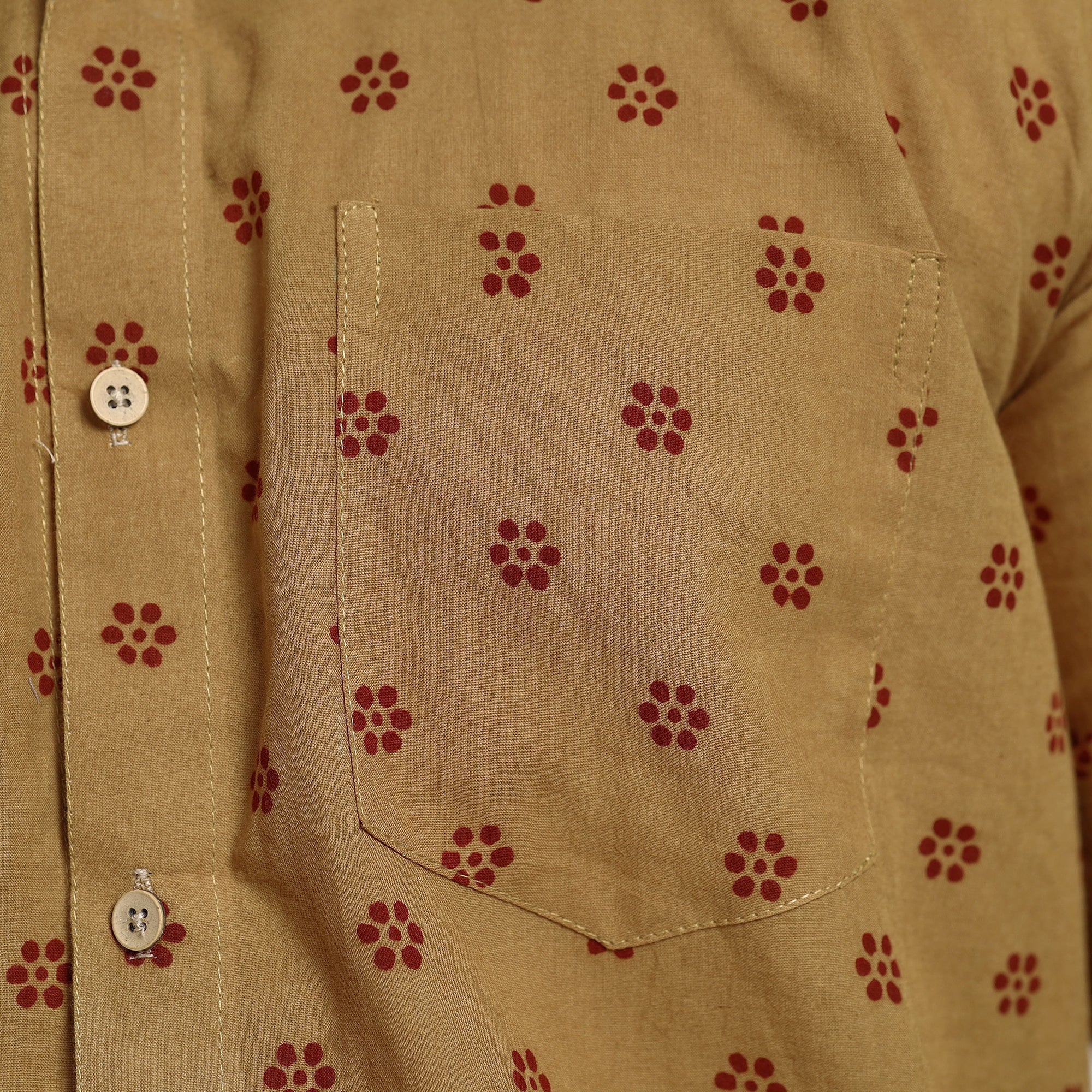 Brown - Bagh Hand Block Printed Cotton Men Half Sleeve Shirt - Image 5