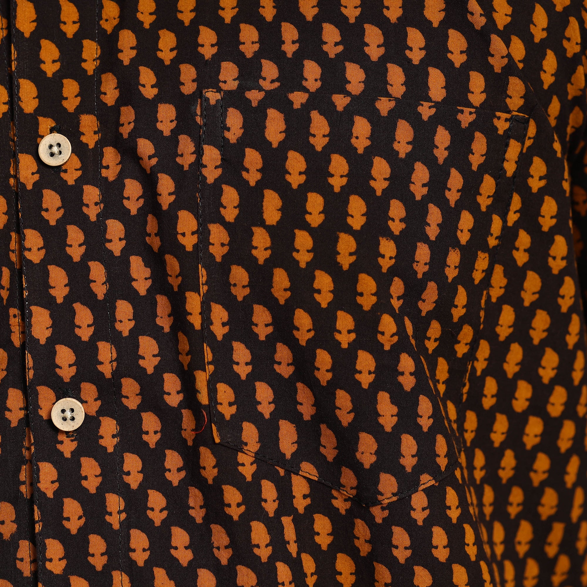 Brown - Bagh Hand Block Printed Cotton Men Half Sleeve Shirt - Image 5