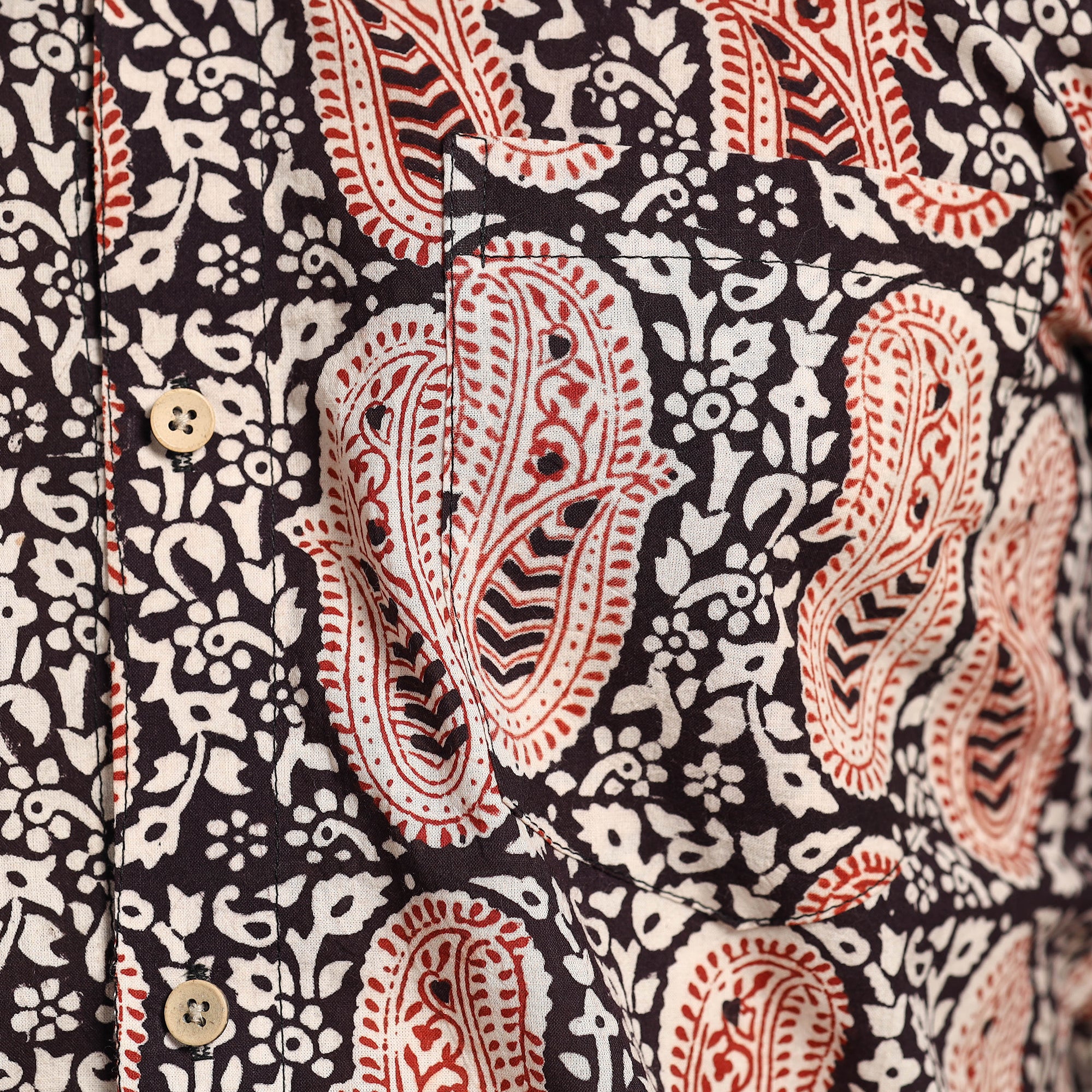 Black - Bagh Hand Block Printed Cotton Men Full Sleeve Shirt - Image 5