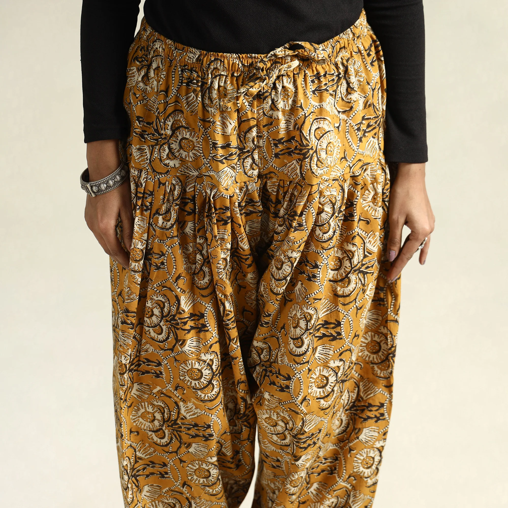 Yellow - Bagru Block Printed Cotton Elasticated Salwar - Image 5