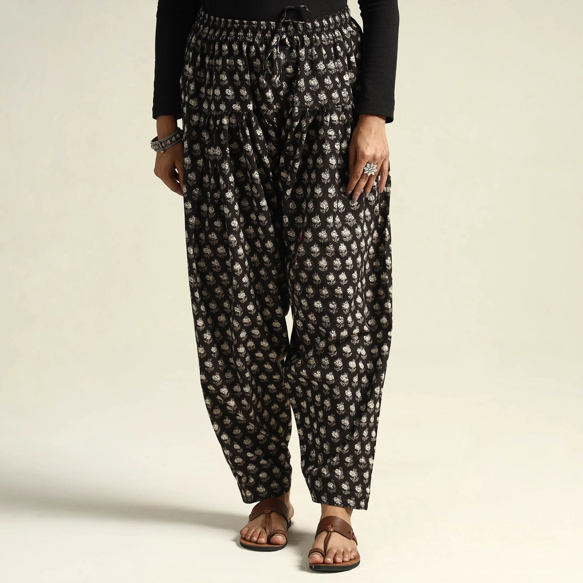 Black - Bagru Block Printed Cotton Elasticated Salwar - Image 2