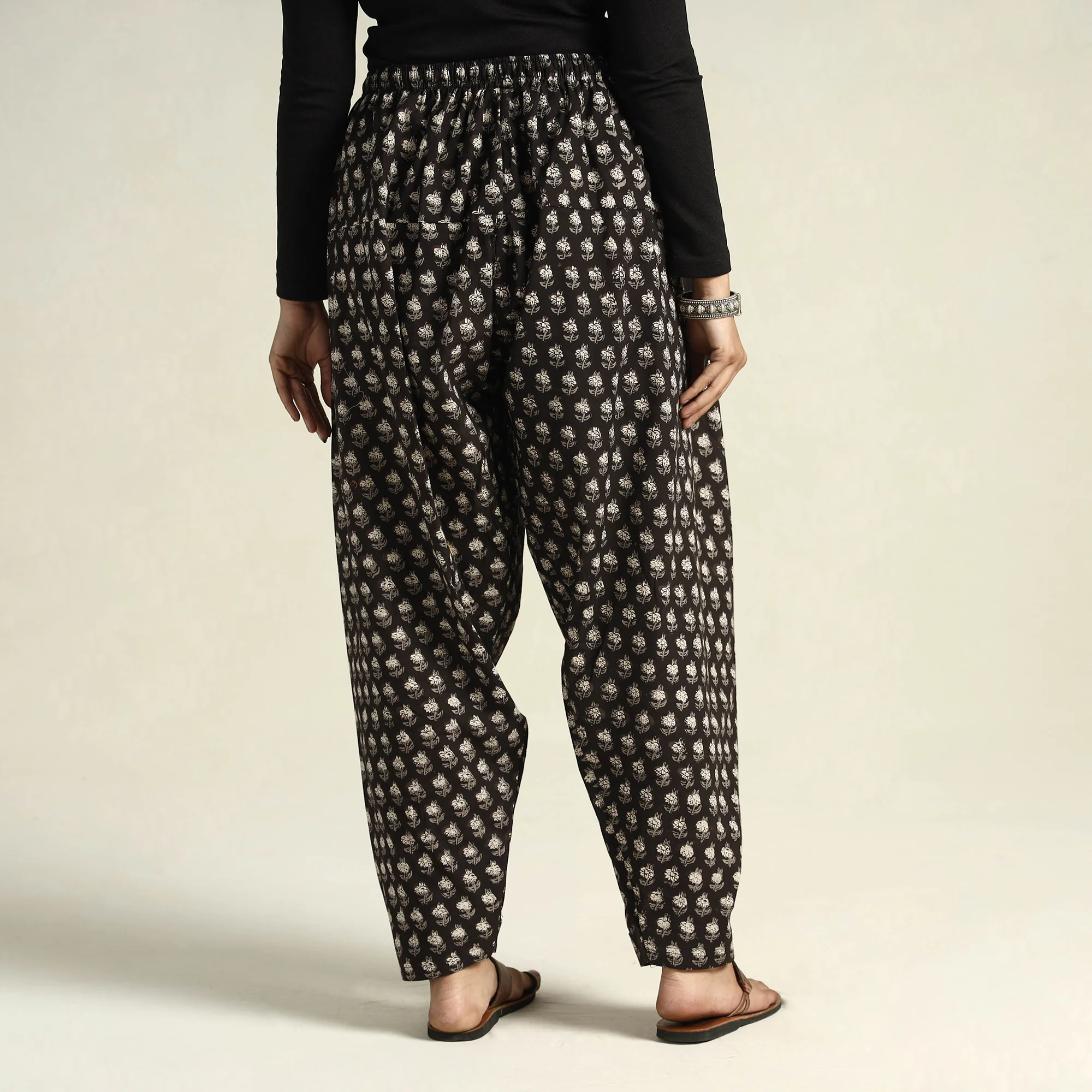 Black - Bagru Block Printed Cotton Elasticated Salwar - Image 4