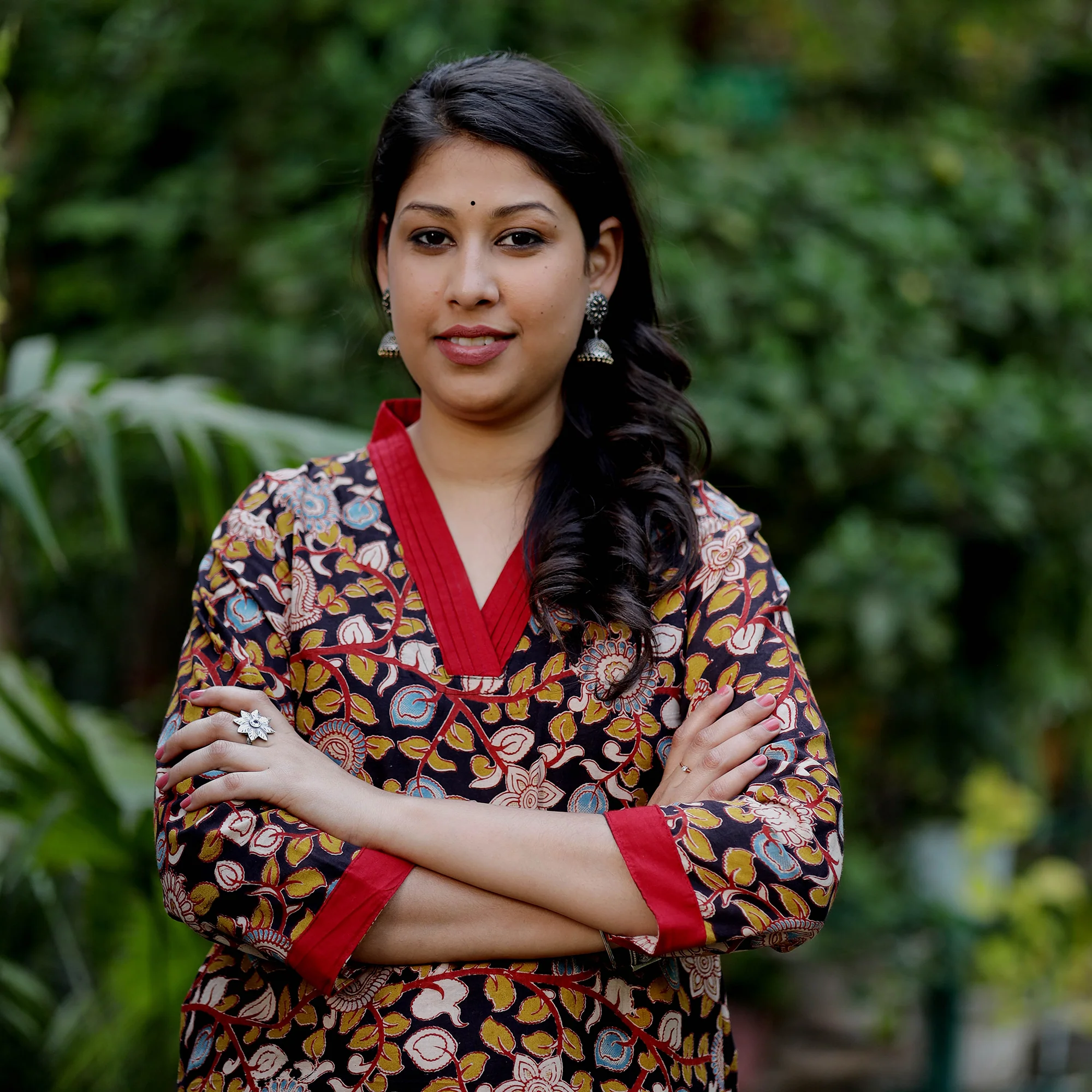 Black - Kalamkari Printed Cotton Kurta with Afghani Salwar Set - Image 3