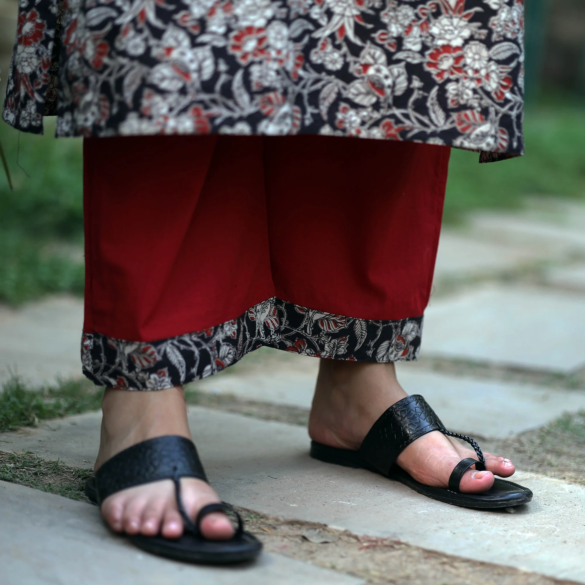 Black - Kalamkari Printed Cotton Kurta with Palazzo Set - Image 5