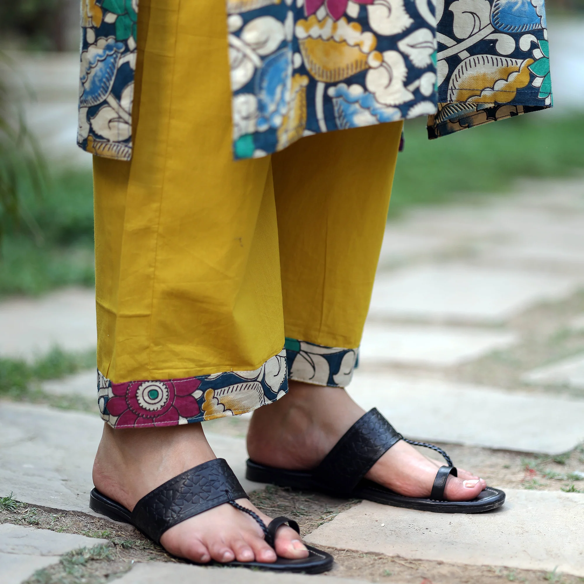 Multicolor - Kalamkari Printed Cotton Kurta with Palazzo Set - Image 5