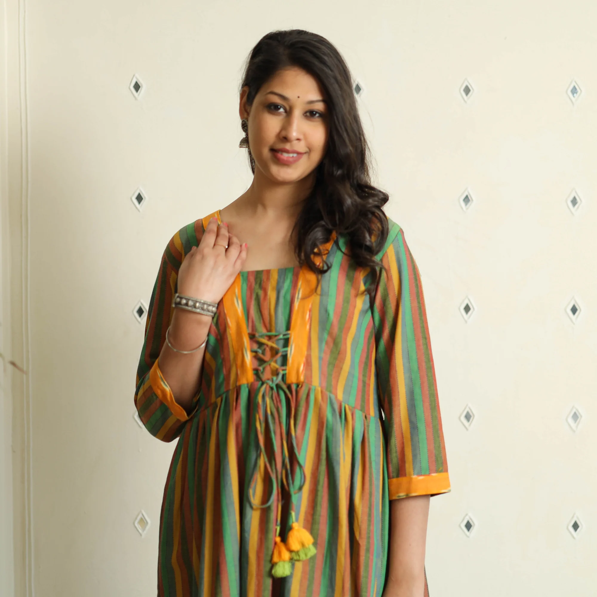Multicolor - Jacquard Cotton Flared Gher Dress - Image 3
