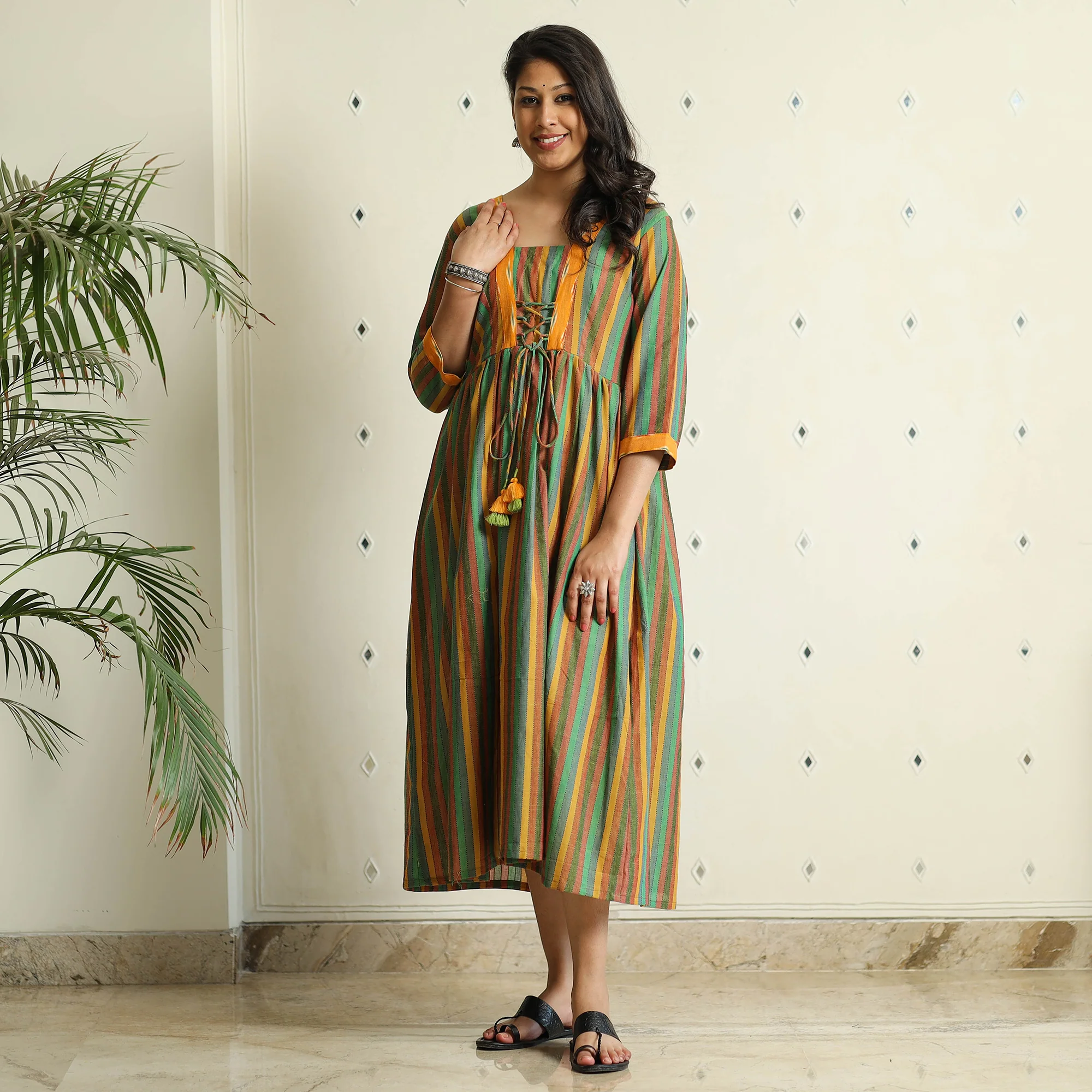 Multicolor - Jacquard Cotton Flared Gher Dress - Image 4