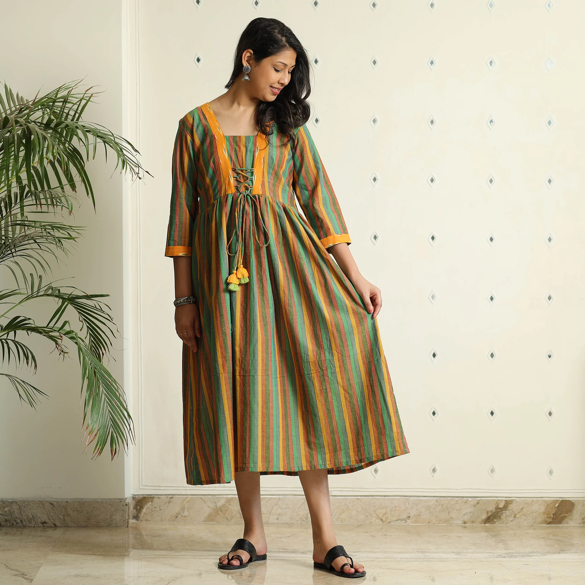 Multicolor - Jacquard Cotton Flared Gher Dress - Image 5