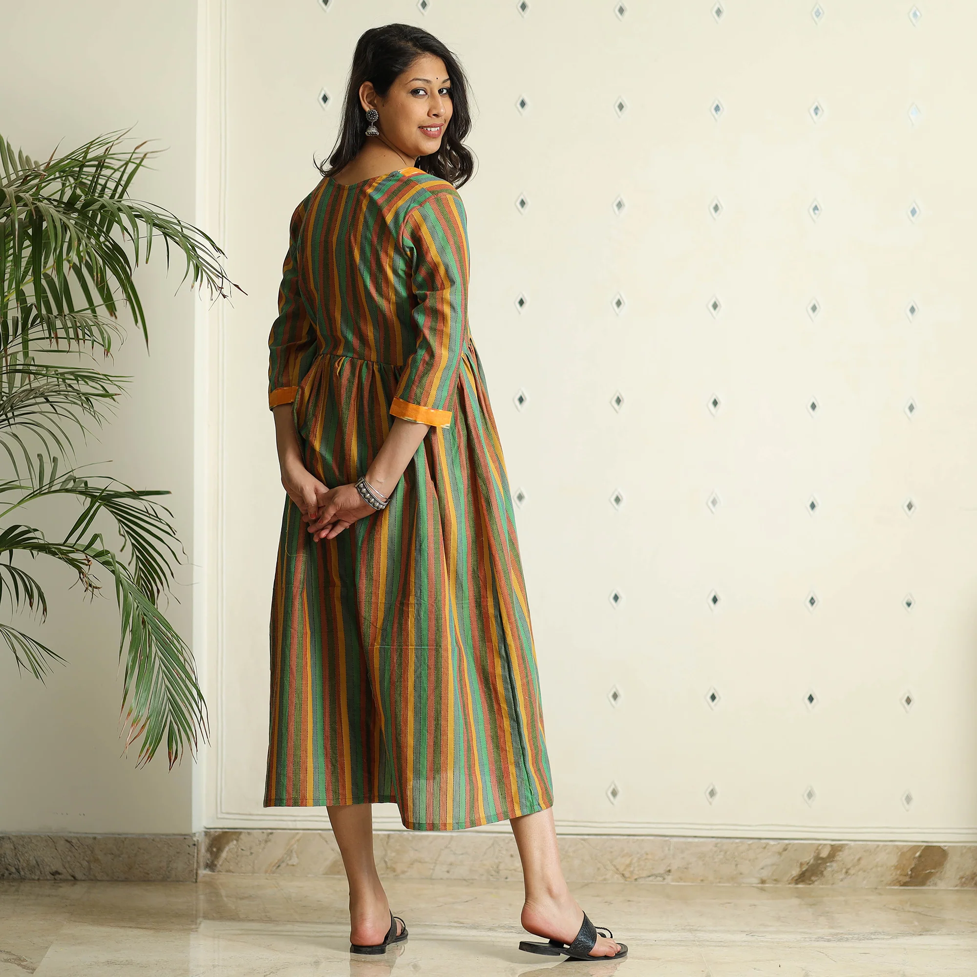 Multicolor - Jacquard Cotton Flared Gher Dress - Image 8
