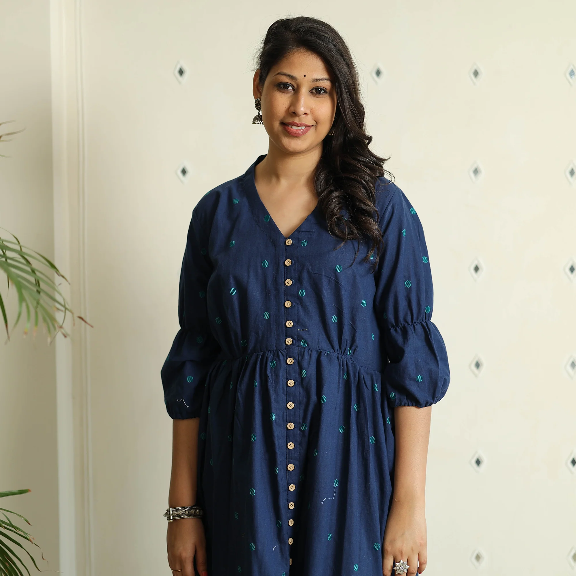 Blue - Jacquard Cotton Flared Gher Dress - Image 3
