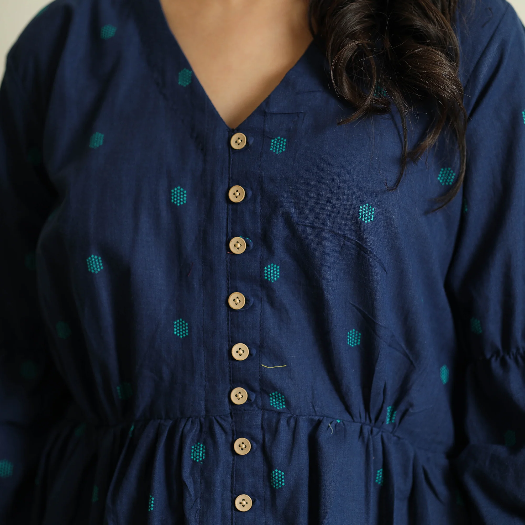 Blue - Jacquard Cotton Flared Gher Dress - Image 7