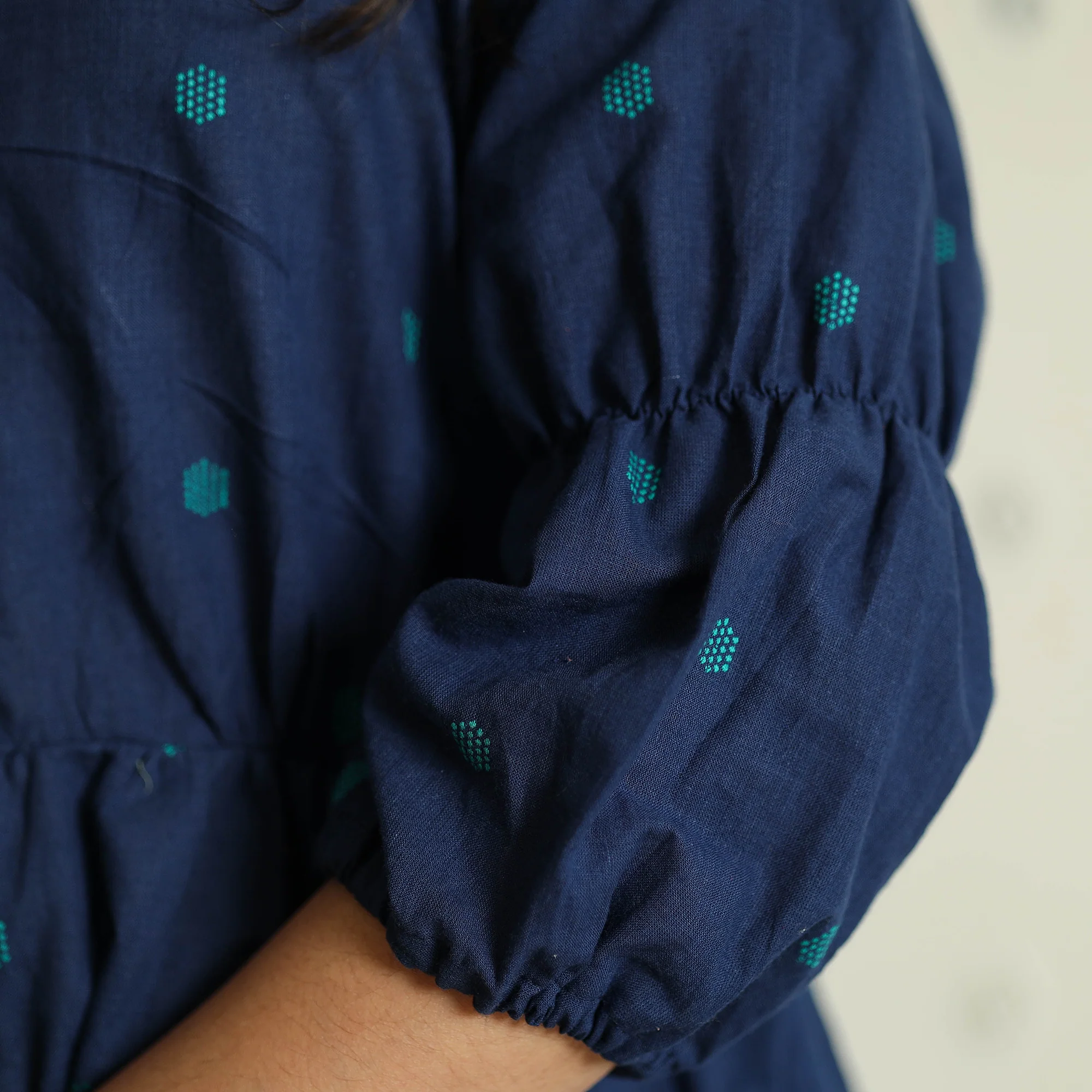 Blue - Jacquard Cotton Flared Gher Dress - Image 8