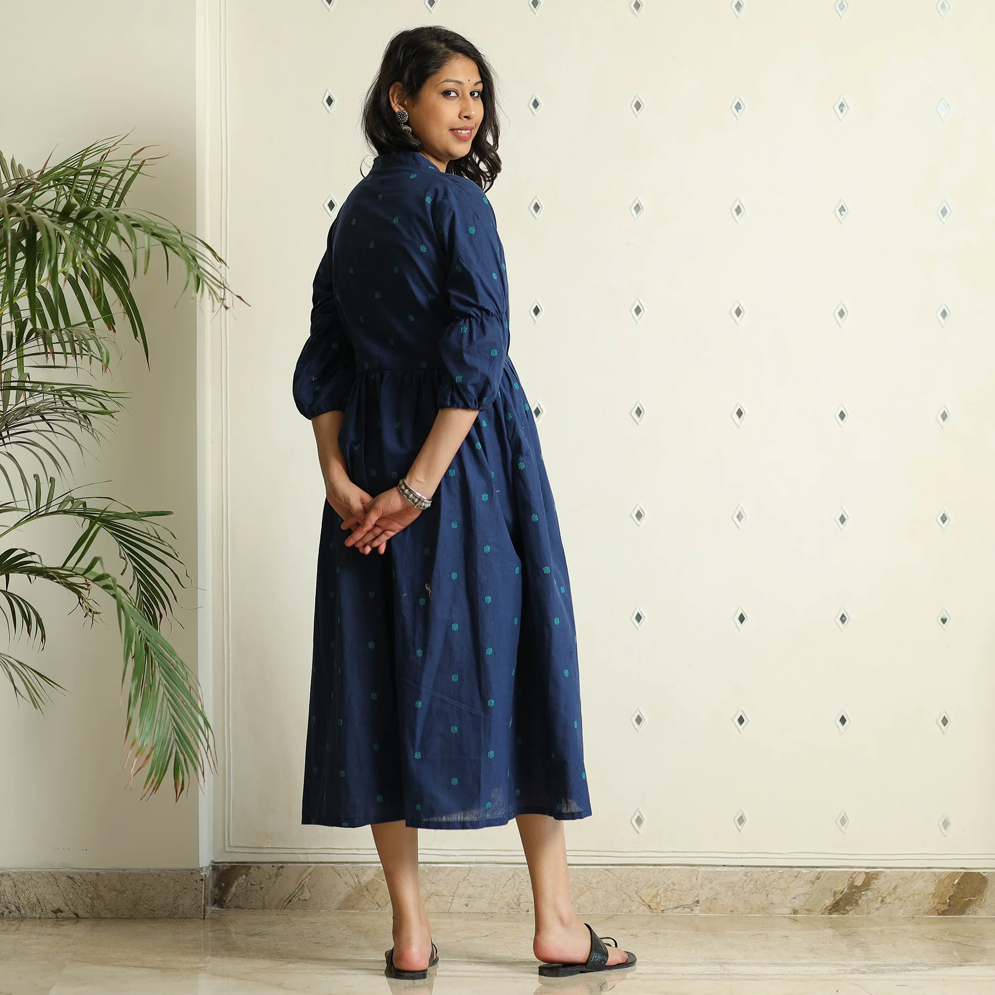 Blue - Jacquard Cotton Flared Gher Dress - Image 9