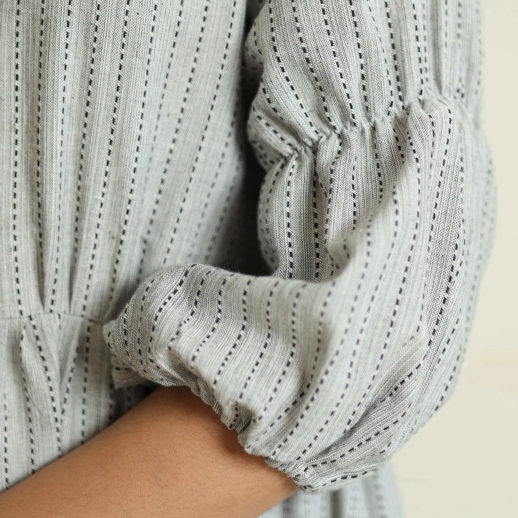 Grey - Jacquard Cotton Flared Gher Dress - Image 6
