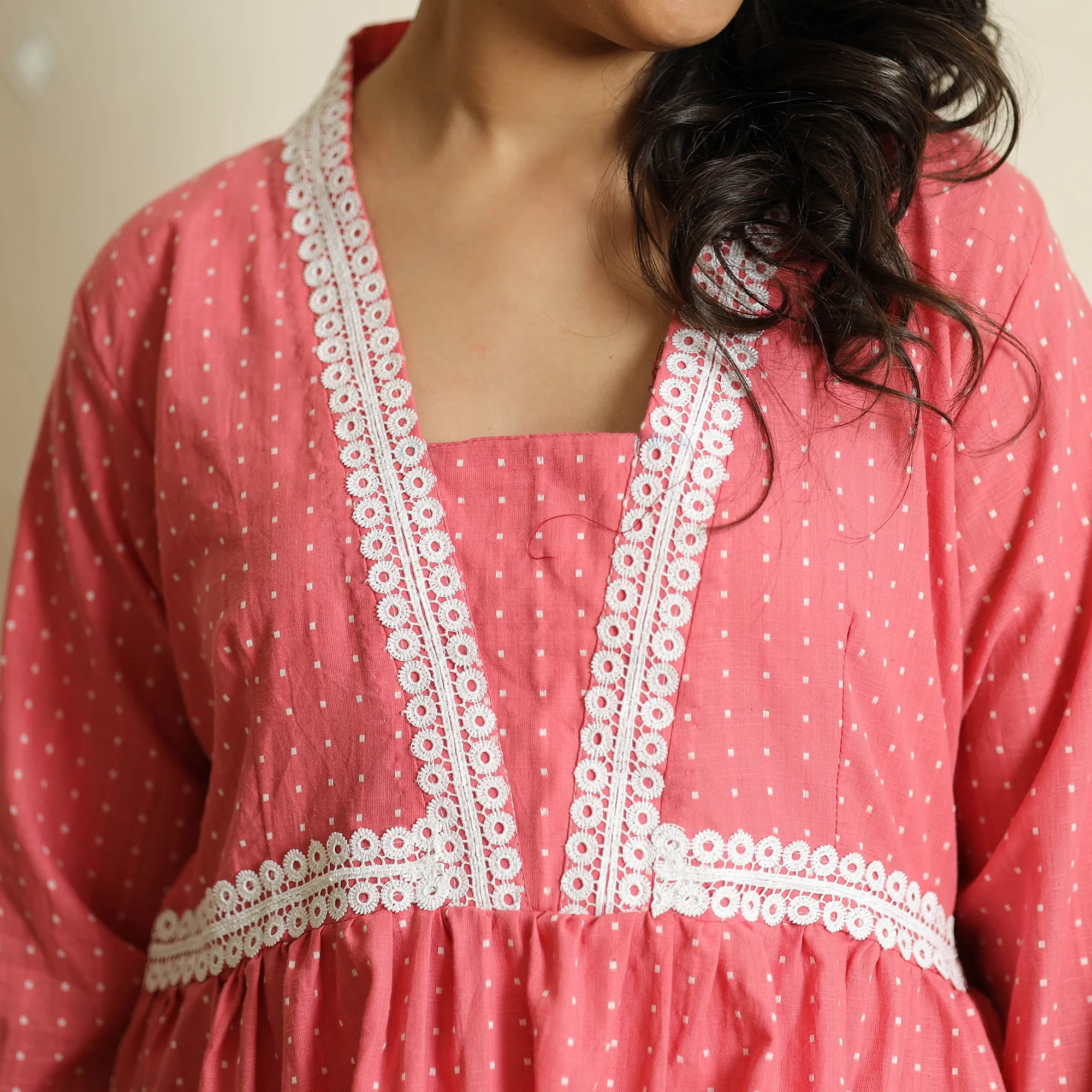 Pink - Jacquard Cotton Flared Gher Dress - Image 5