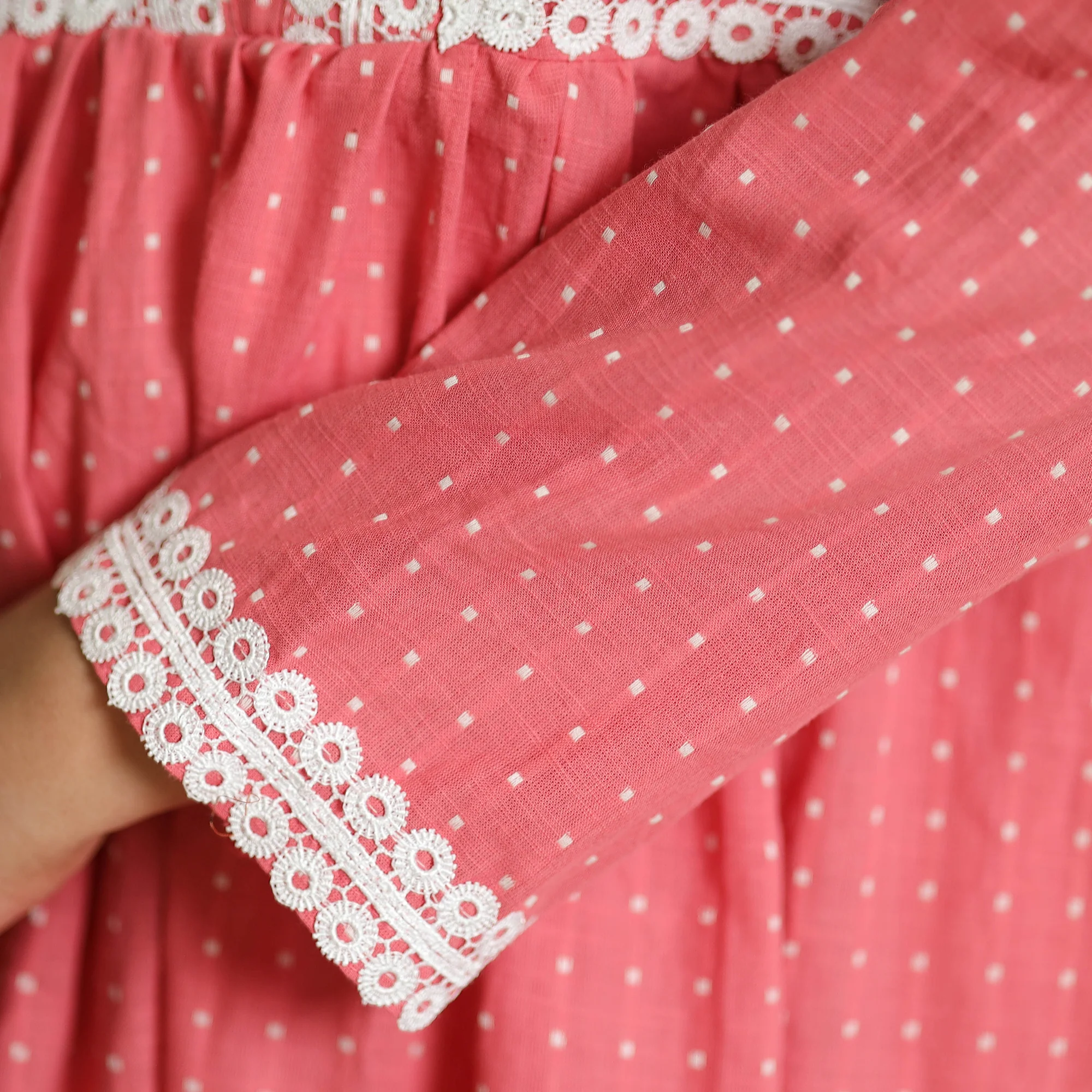 Pink - Jacquard Cotton Flared Gher Dress - Image 6