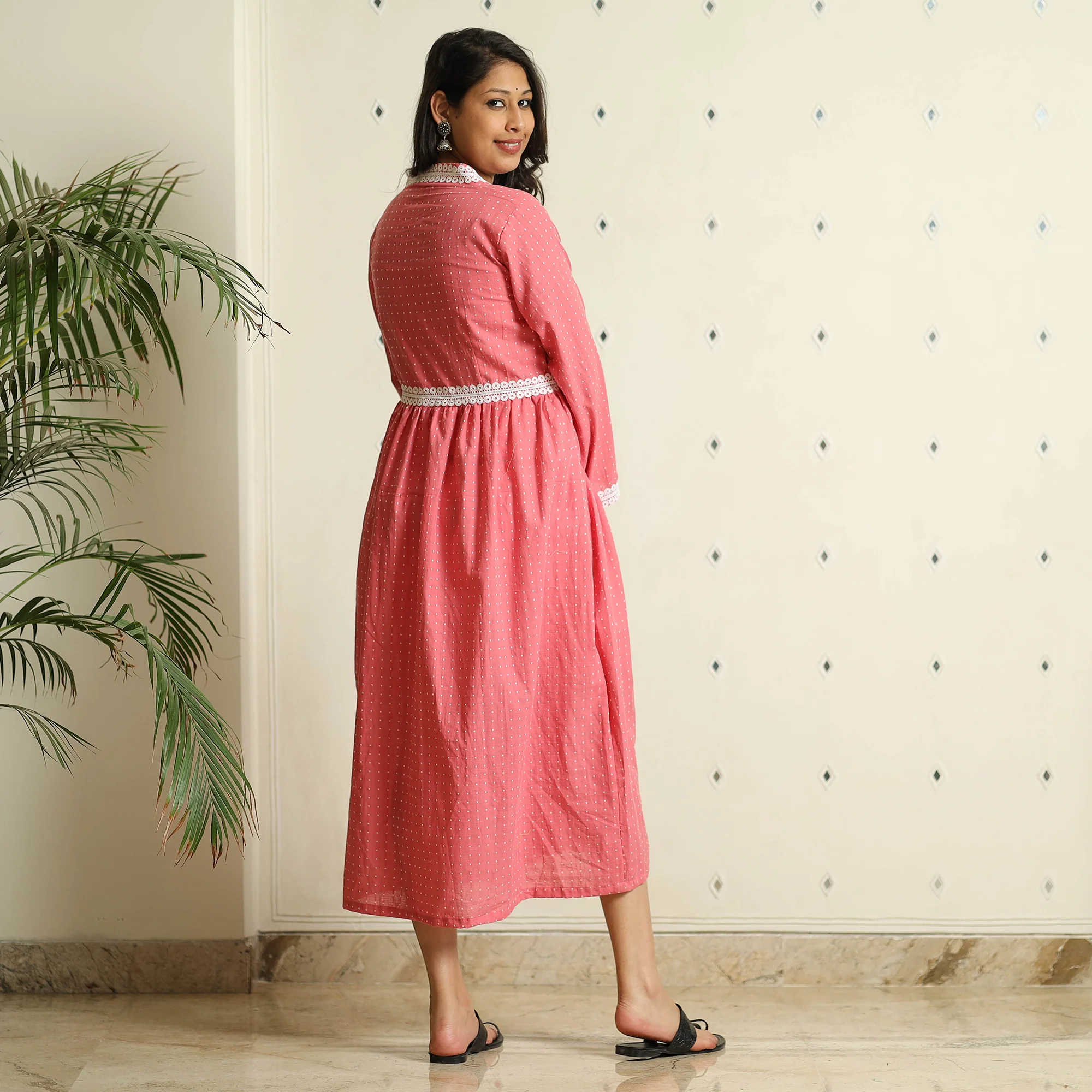Pink - Jacquard Cotton Flared Gher Dress - Image 7