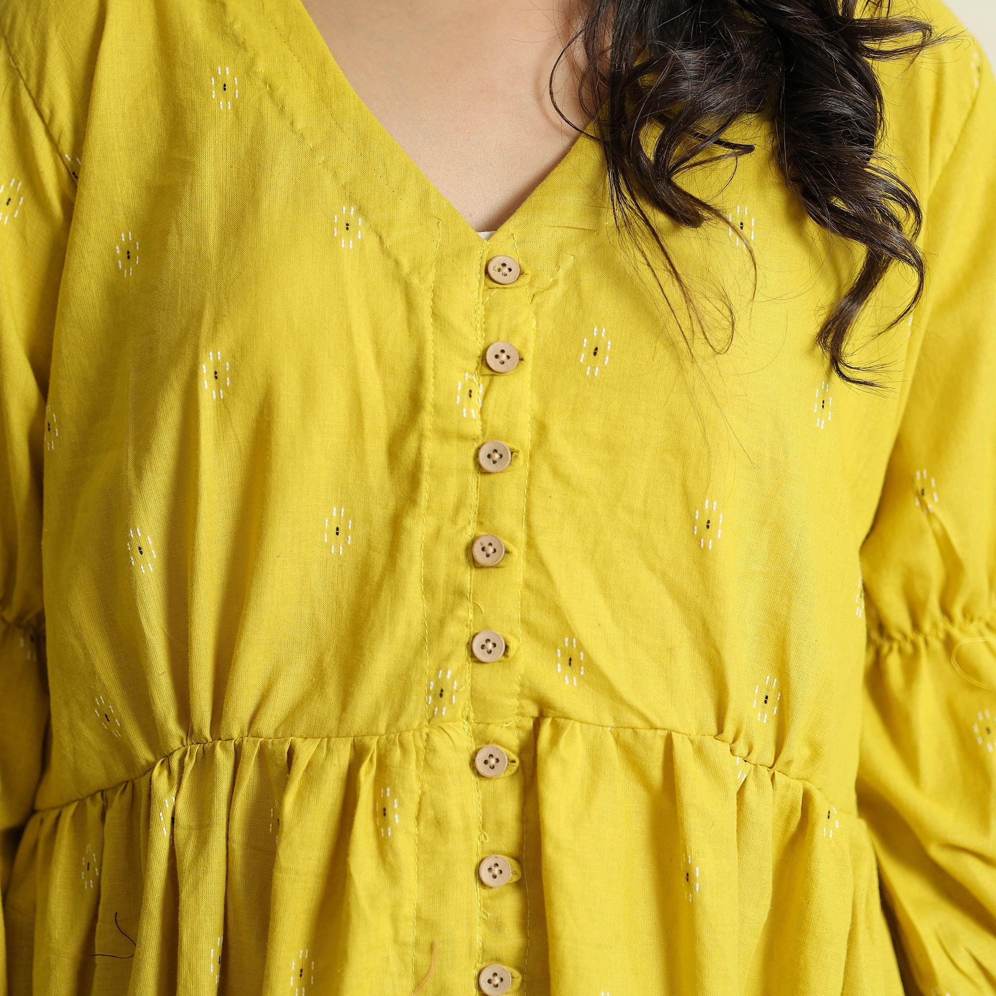 Yellow - Jacquard Cotton Flared Gher Dress - Image 7