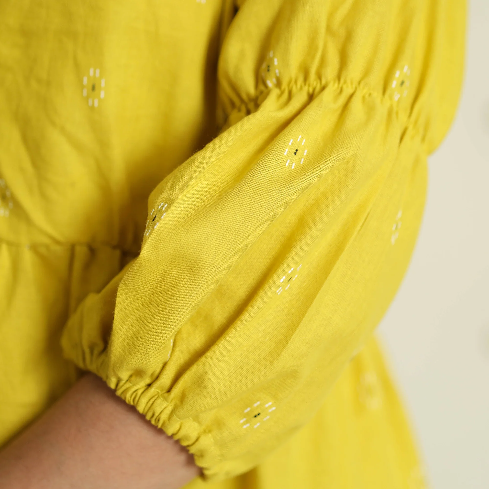 Yellow - Jacquard Cotton Flared Gher Dress - Image 8