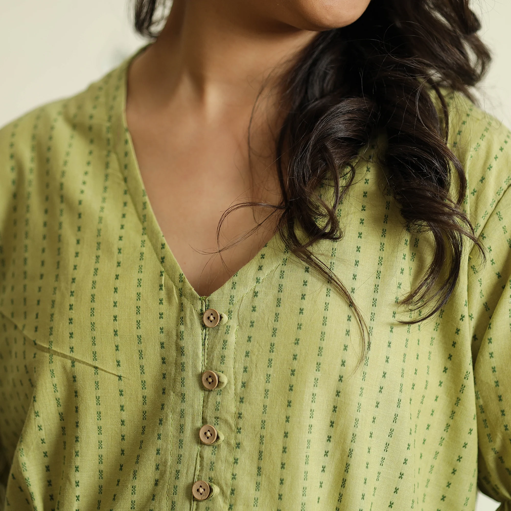 Green - Jacquard Cotton Flared Gher Dress - Image 6