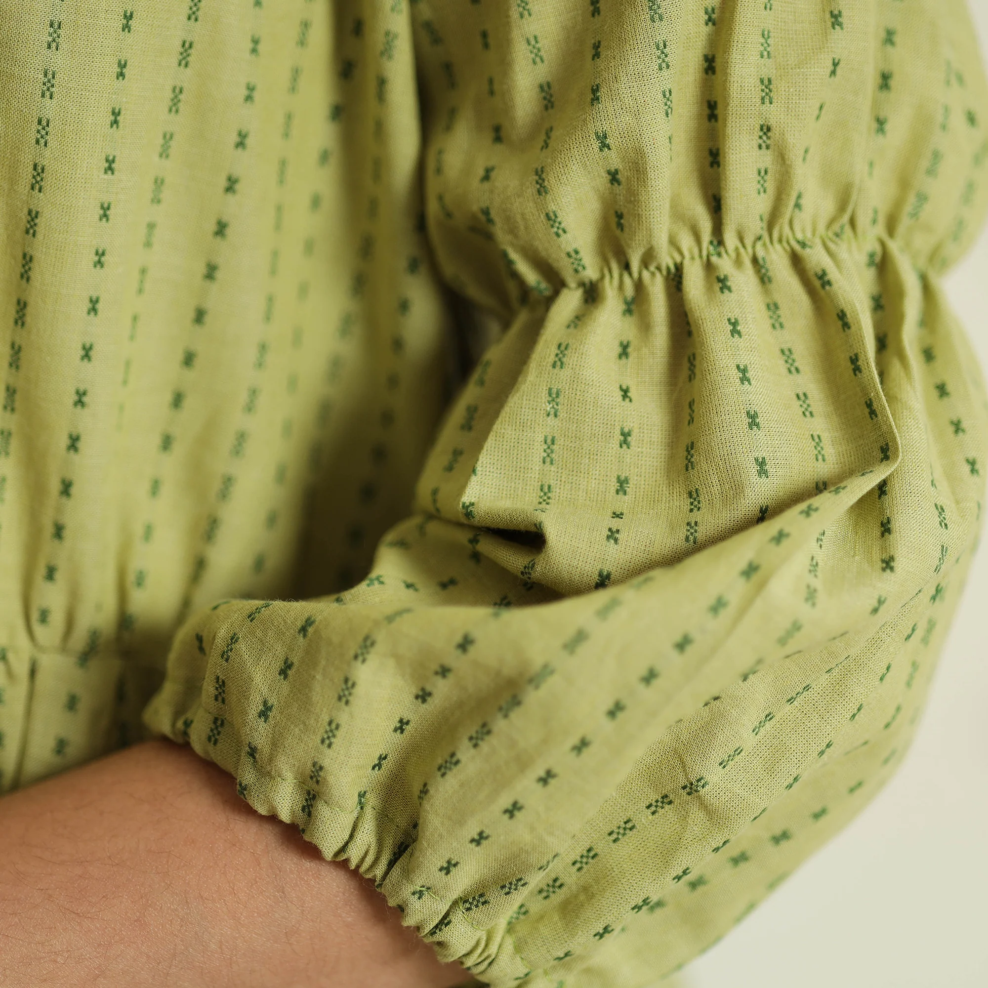 Green - Jacquard Cotton Flared Gher Dress - Image 7