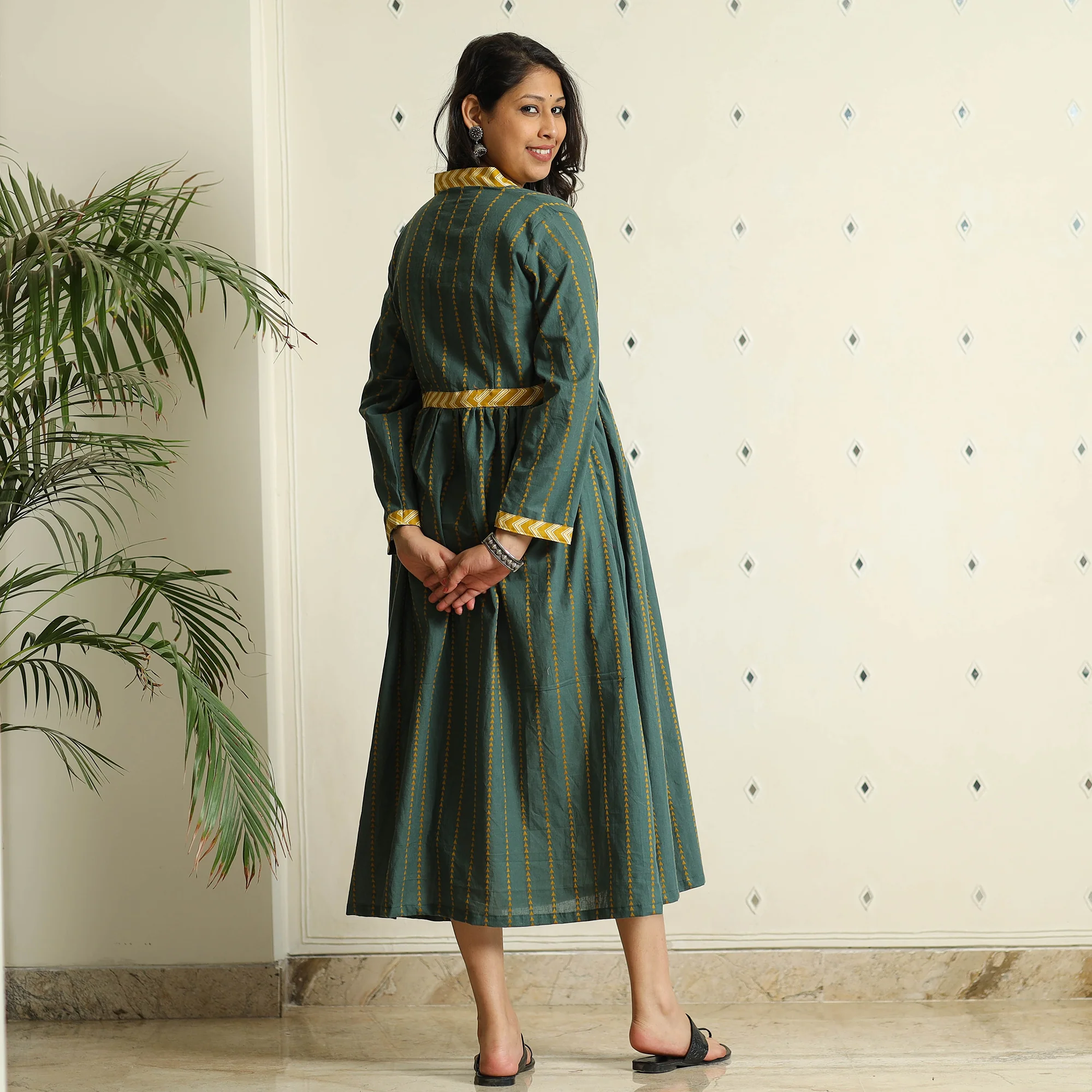 Dark Green - Jacquard Cotton Flared Gher Dress - Image 8