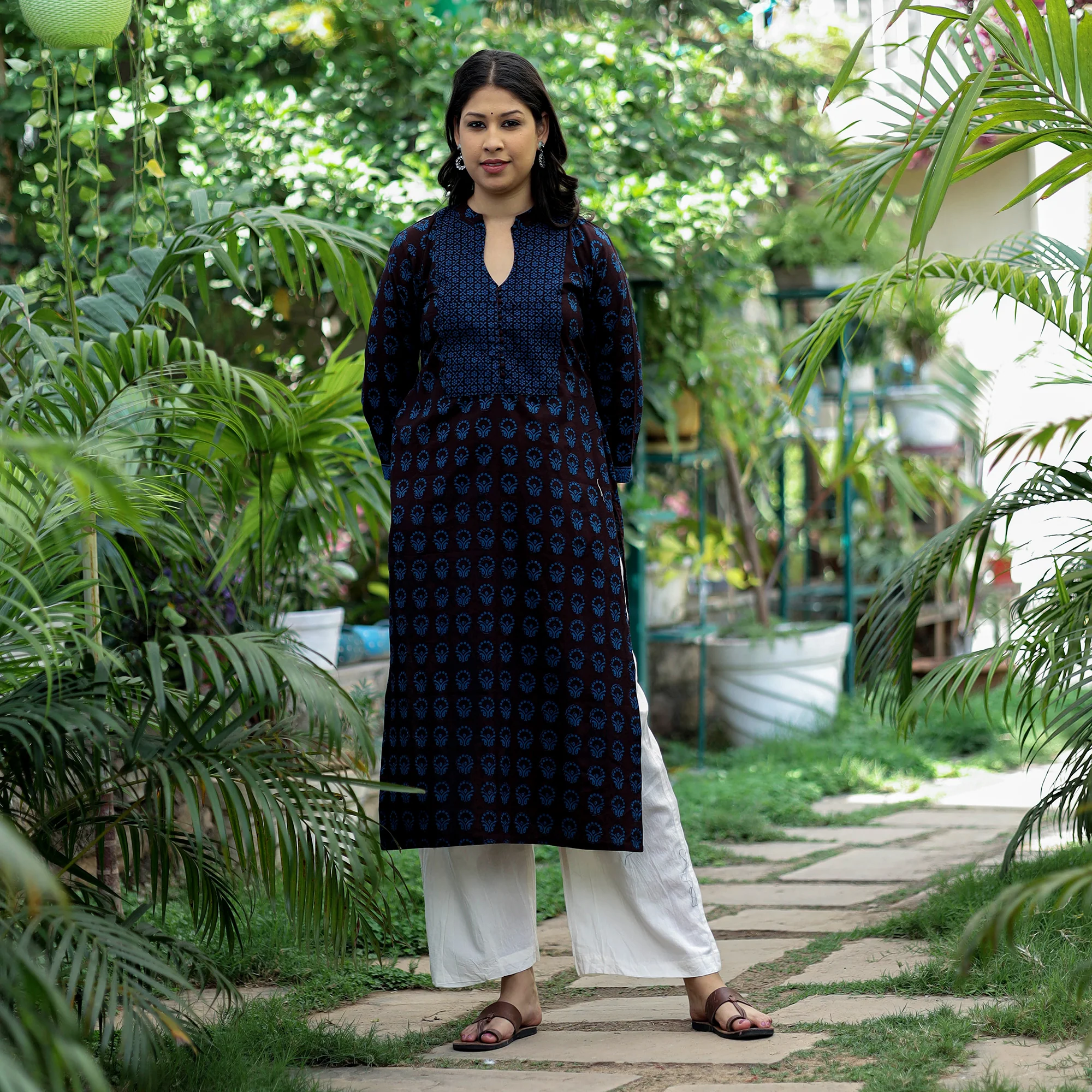 Dark Brown - Block Print Cotton Straight Bagh Kurta - Image 7