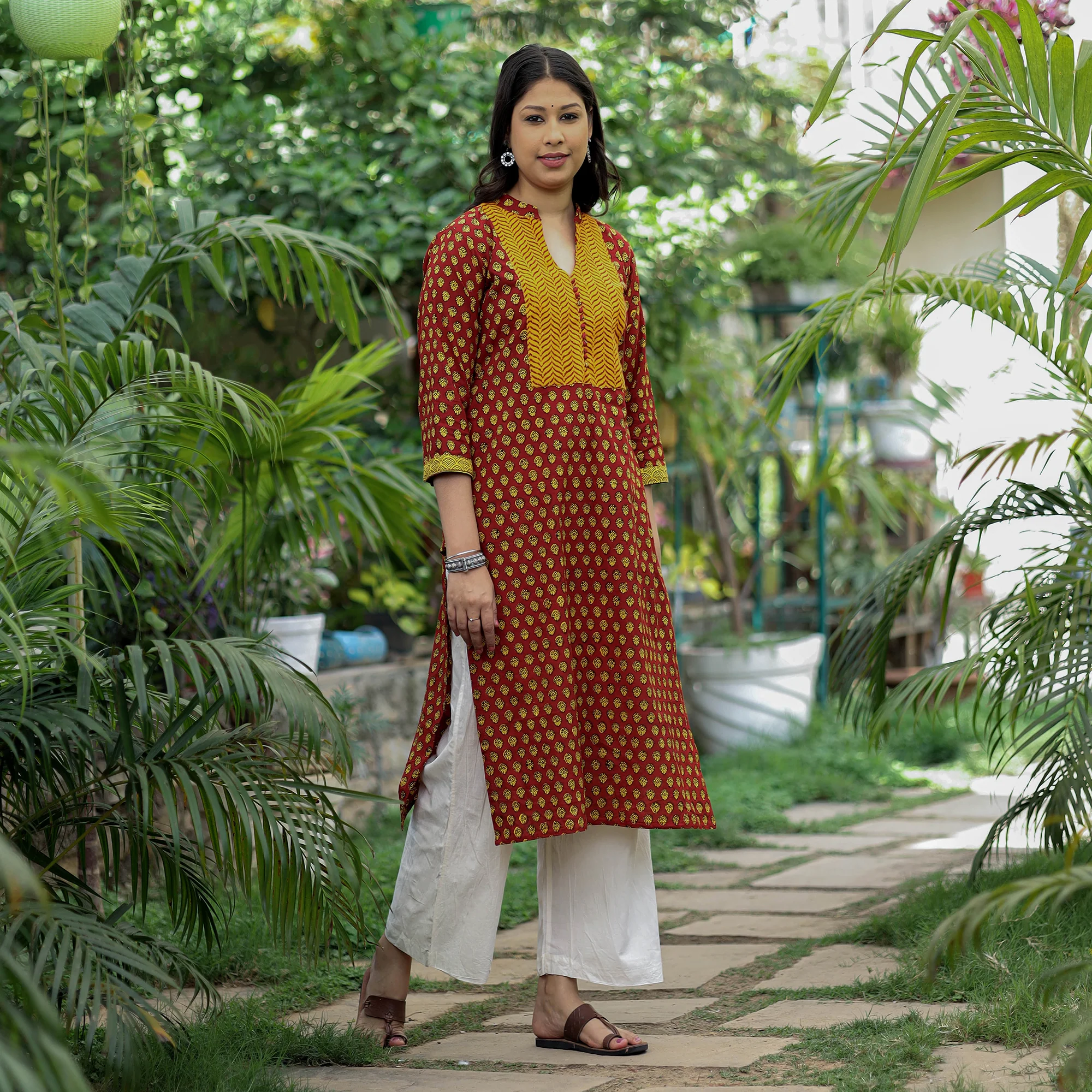 Red - Bagh Block Printed Cotton Straight Kurta - Image 2