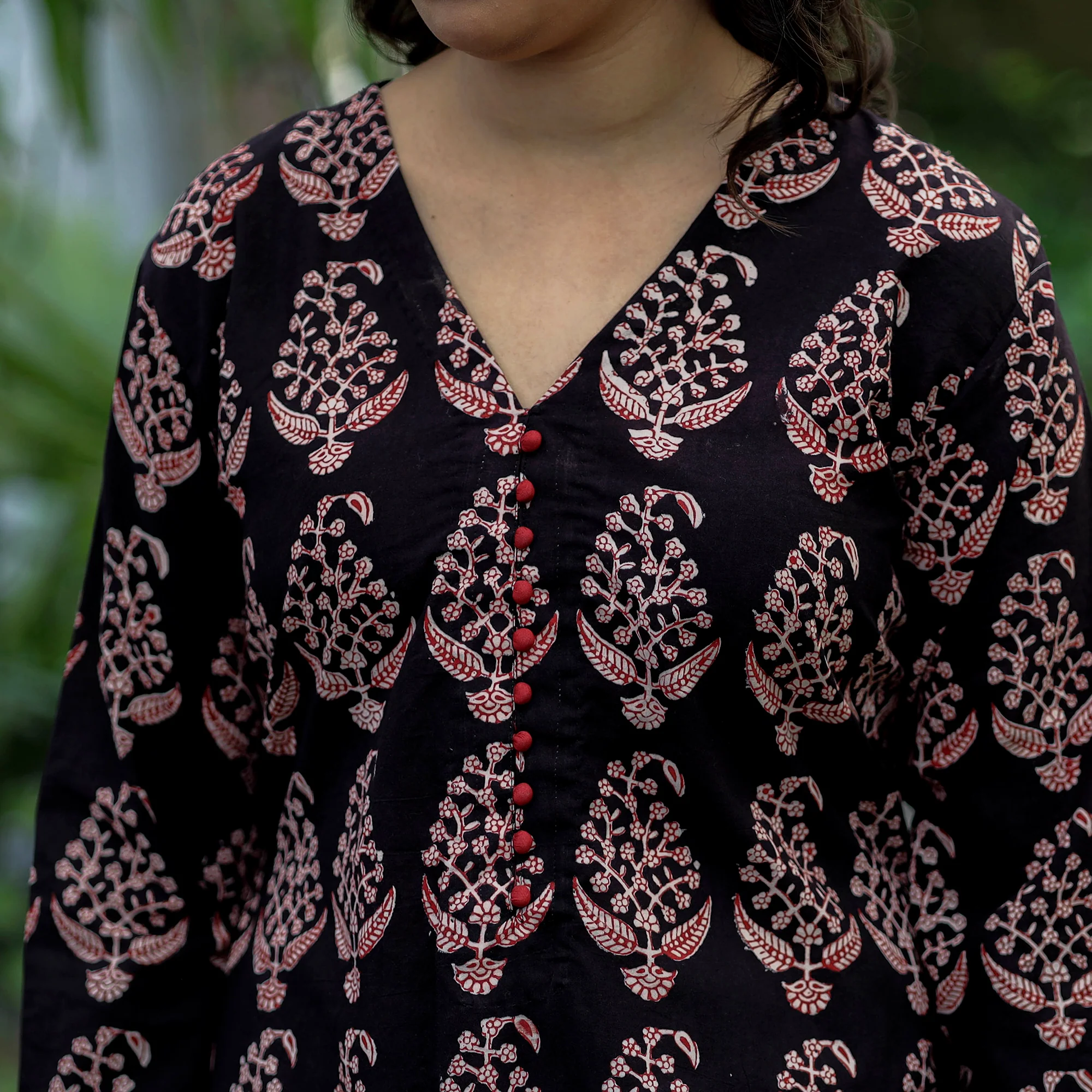 Black -  Block Print Cotton A-Line Bagh Kurta - Image 5