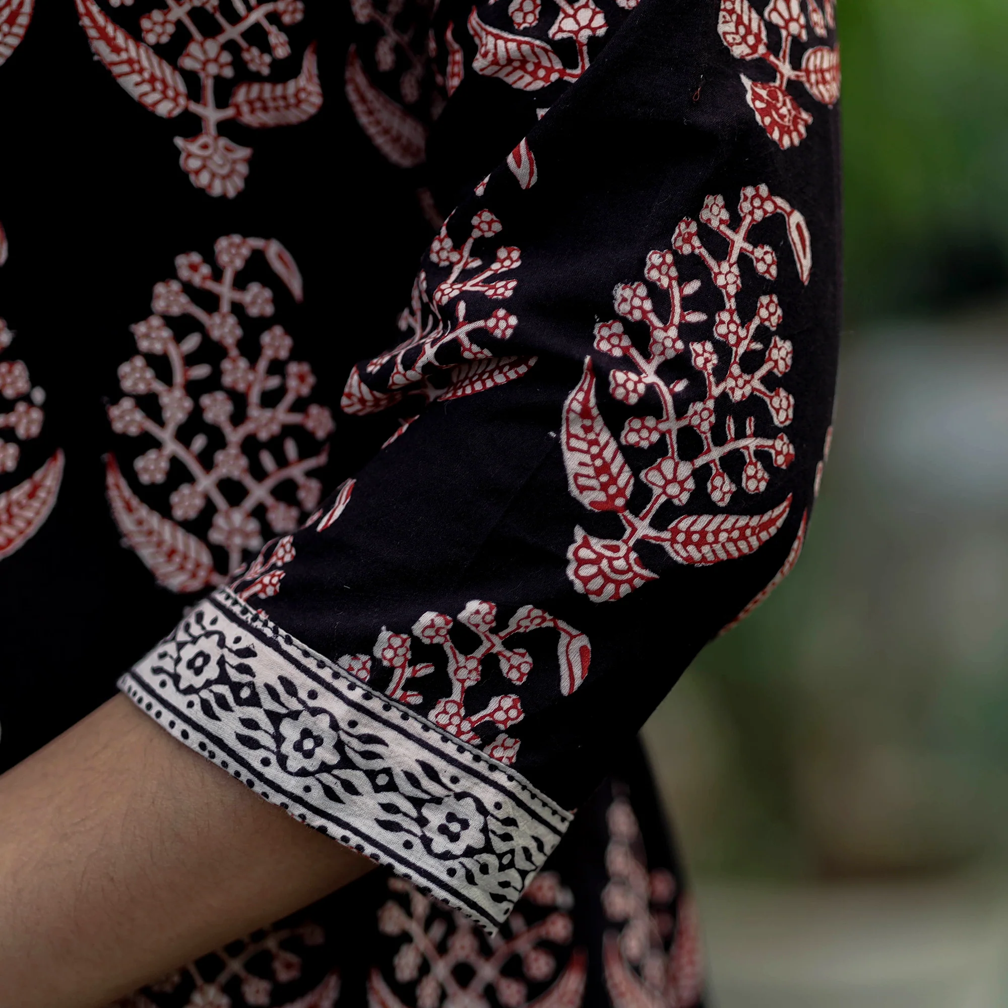 Black -  Block Print Cotton A-Line Bagh Kurta - Image 6