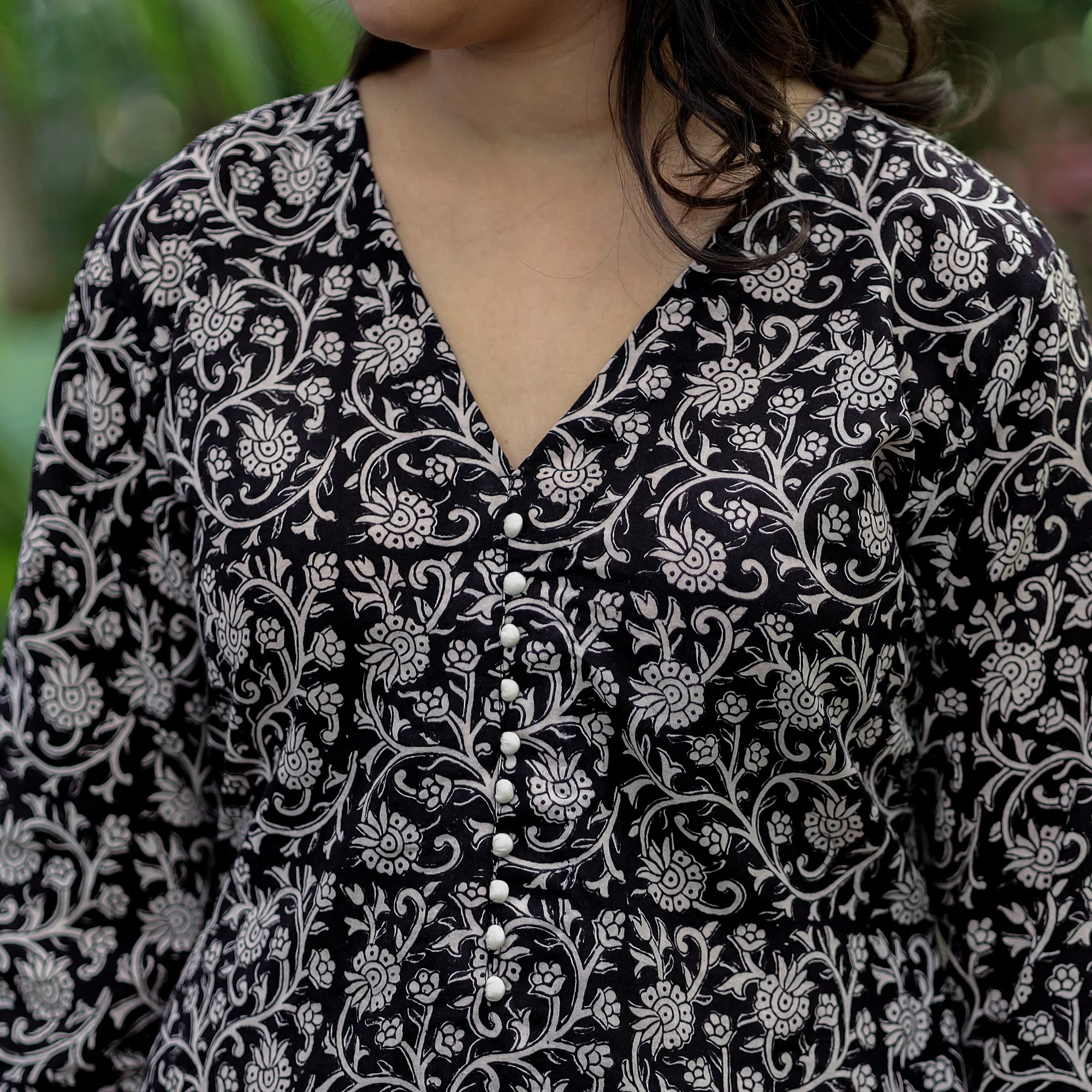 Black - Bagh Hand Block Printed Cotton A-Line Kurta - Image 5