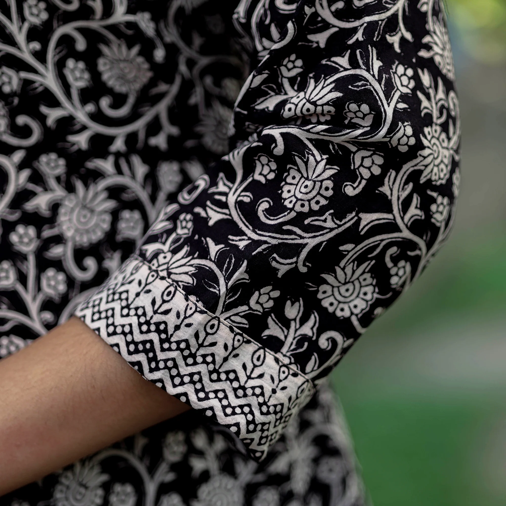 Black - Bagh Hand Block Printed Cotton A-Line Kurta - Image 6