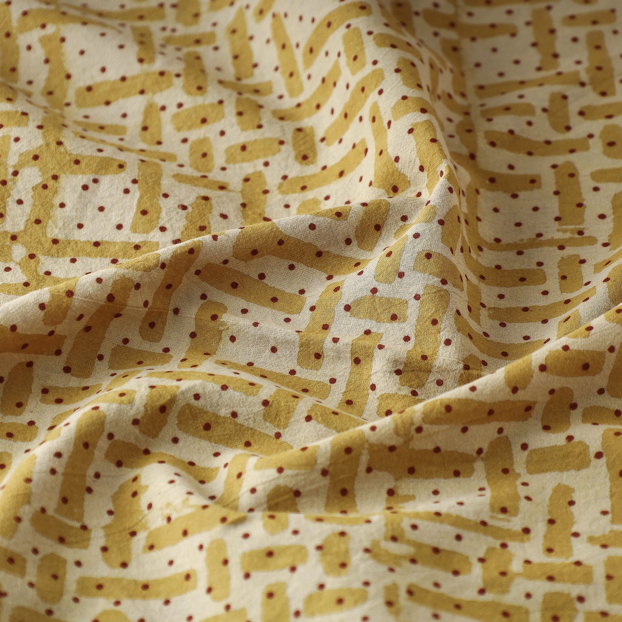 Yellow - Pipad Block Printed Cotton Fabric - Image 2