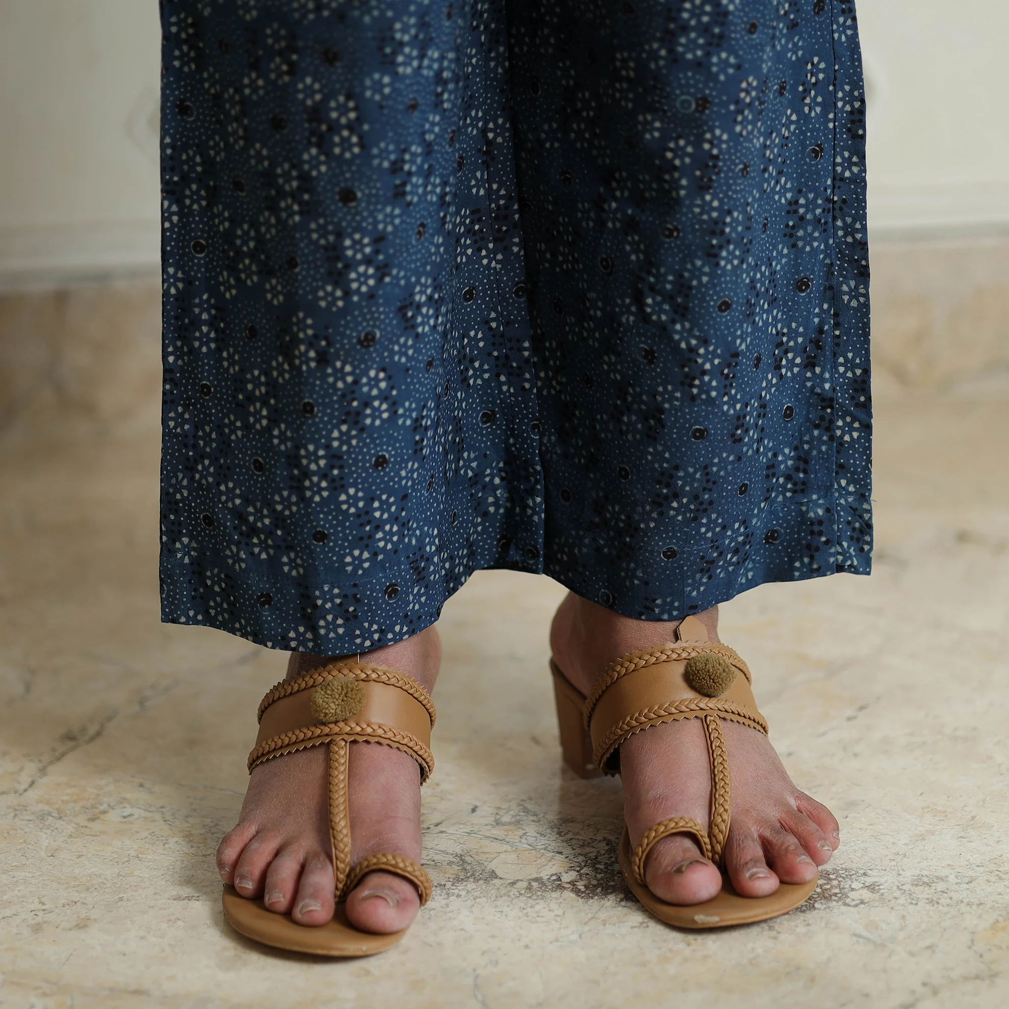 Blue - Ajrakh Block Printed Cotton Kurta with Palazzo & Dupatta Set - Image 6