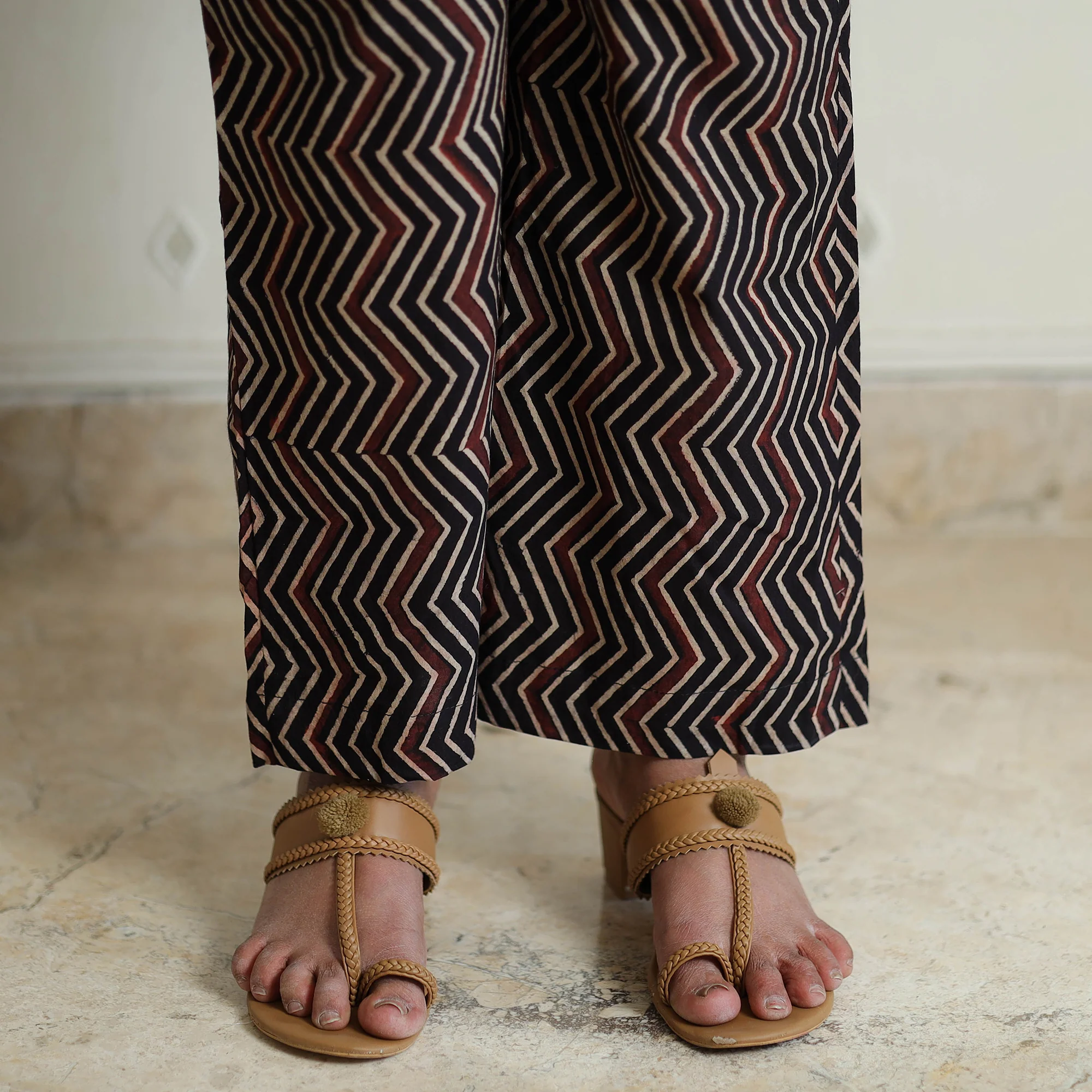 Black - Ajrakh Block Printed Cotton Kurta with Palazzo & Dupatta Set - Image 5