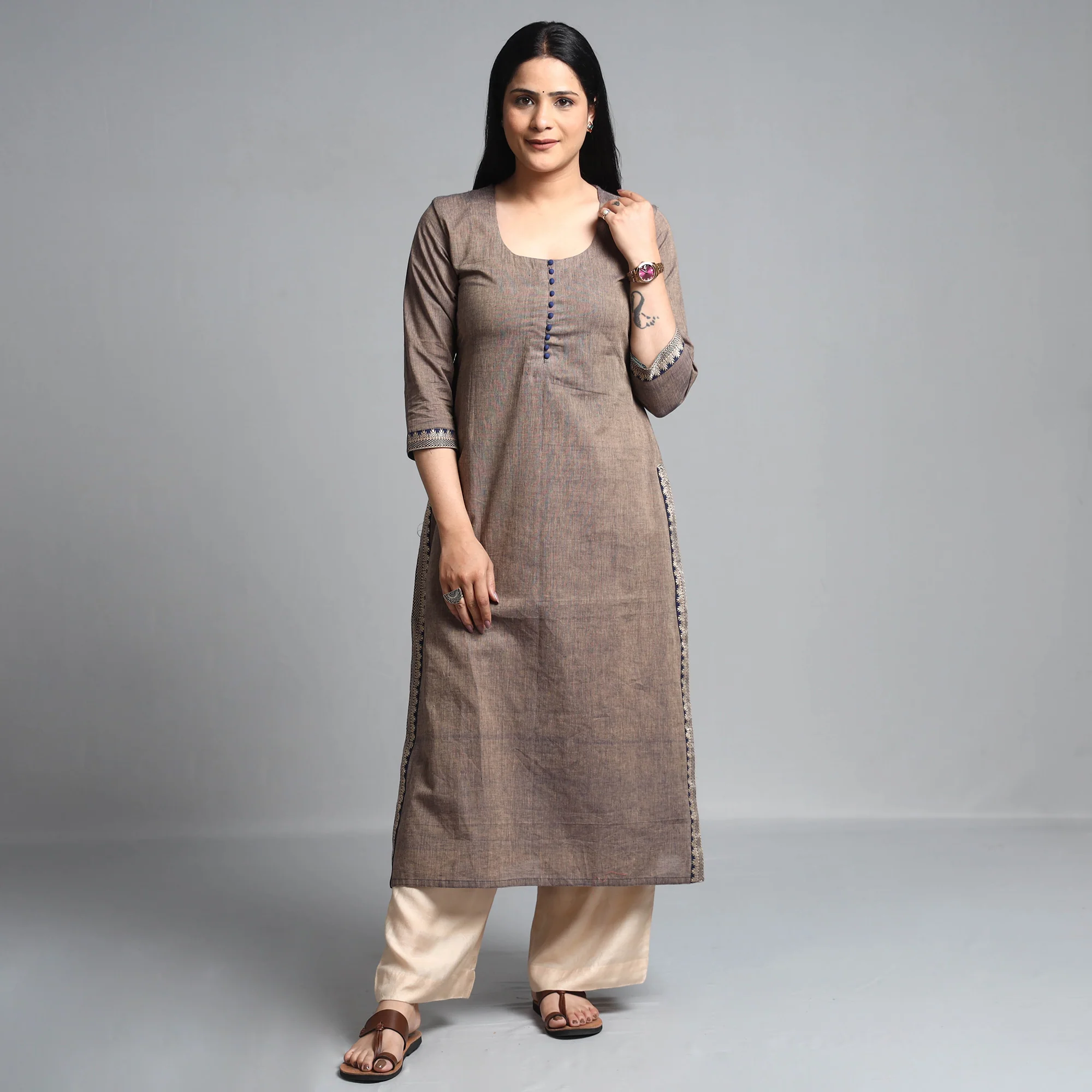 Brown - Dharwad Cotton Straight Kurta - Image 2