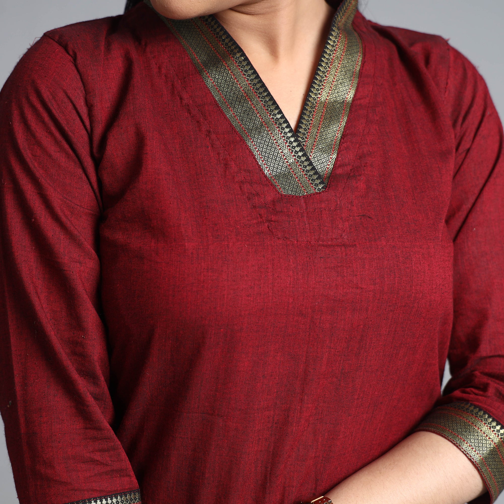 Maroon - Dharwad Cotton A-Line Kurta - Image 4