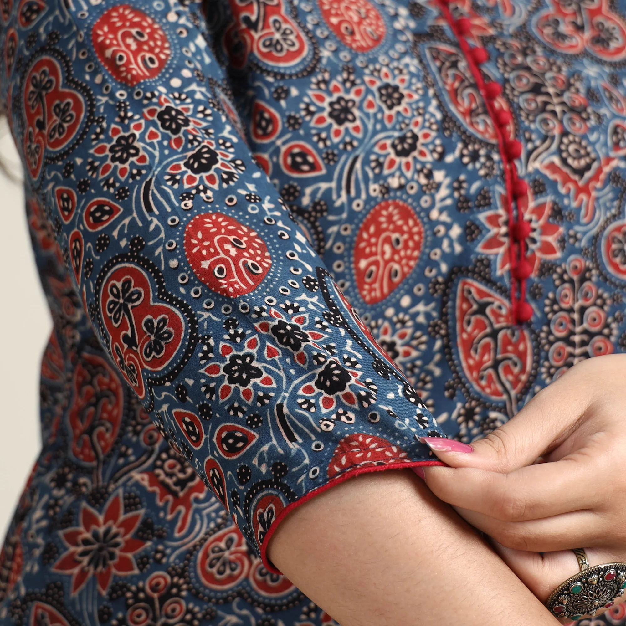 Blue - Ajrakh Block Printed Cotton Long Kurta - Image 5