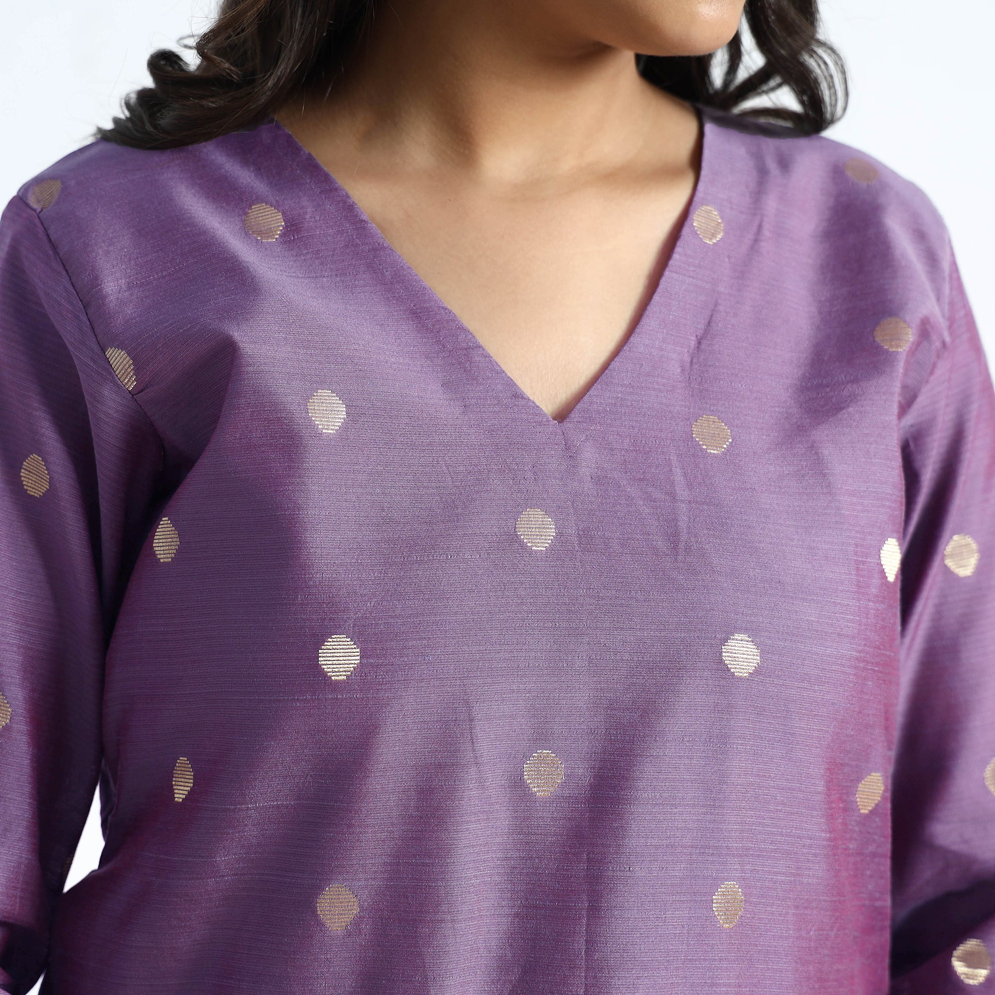 Purple - Polka Zari Buti Spun Dupion Silk Long Straight Kurta - Image 4