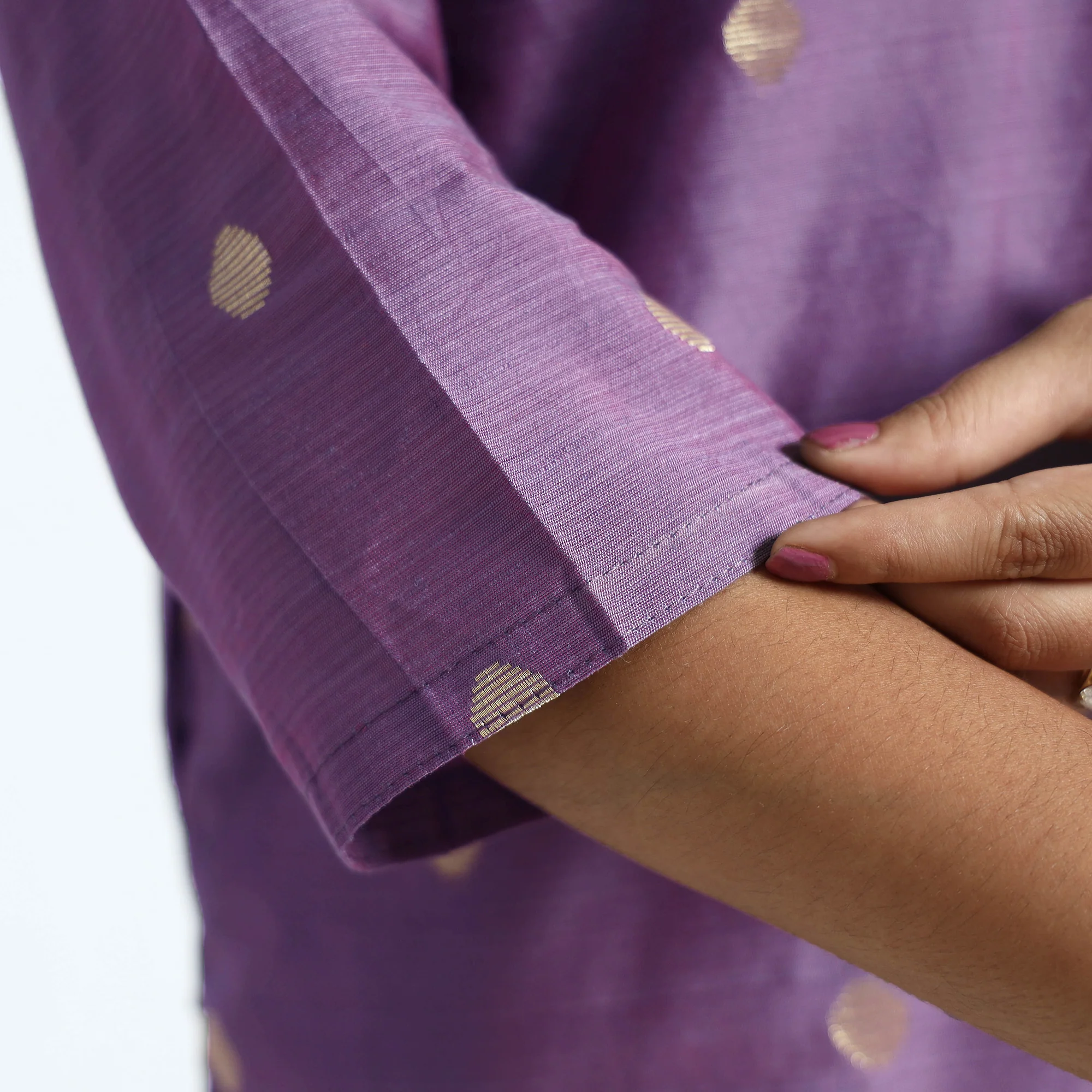 Purple - Polka Zari Buti Spun Dupion Silk Long Straight Kurta - Image 5