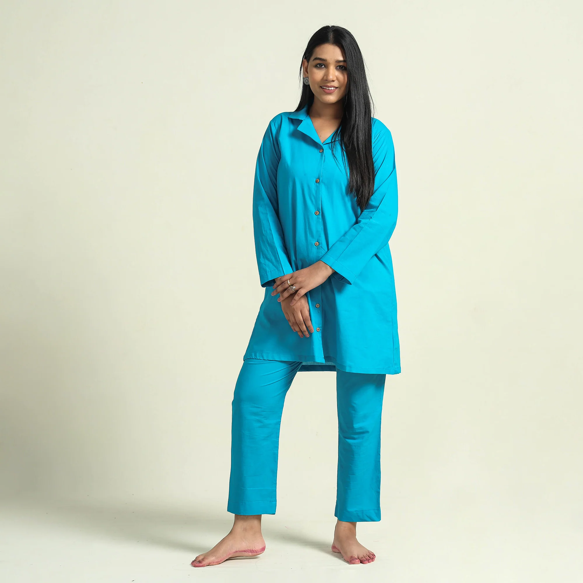 Sky Blue - Plain Dyed Cotton Co-Ord Set - Image 2
