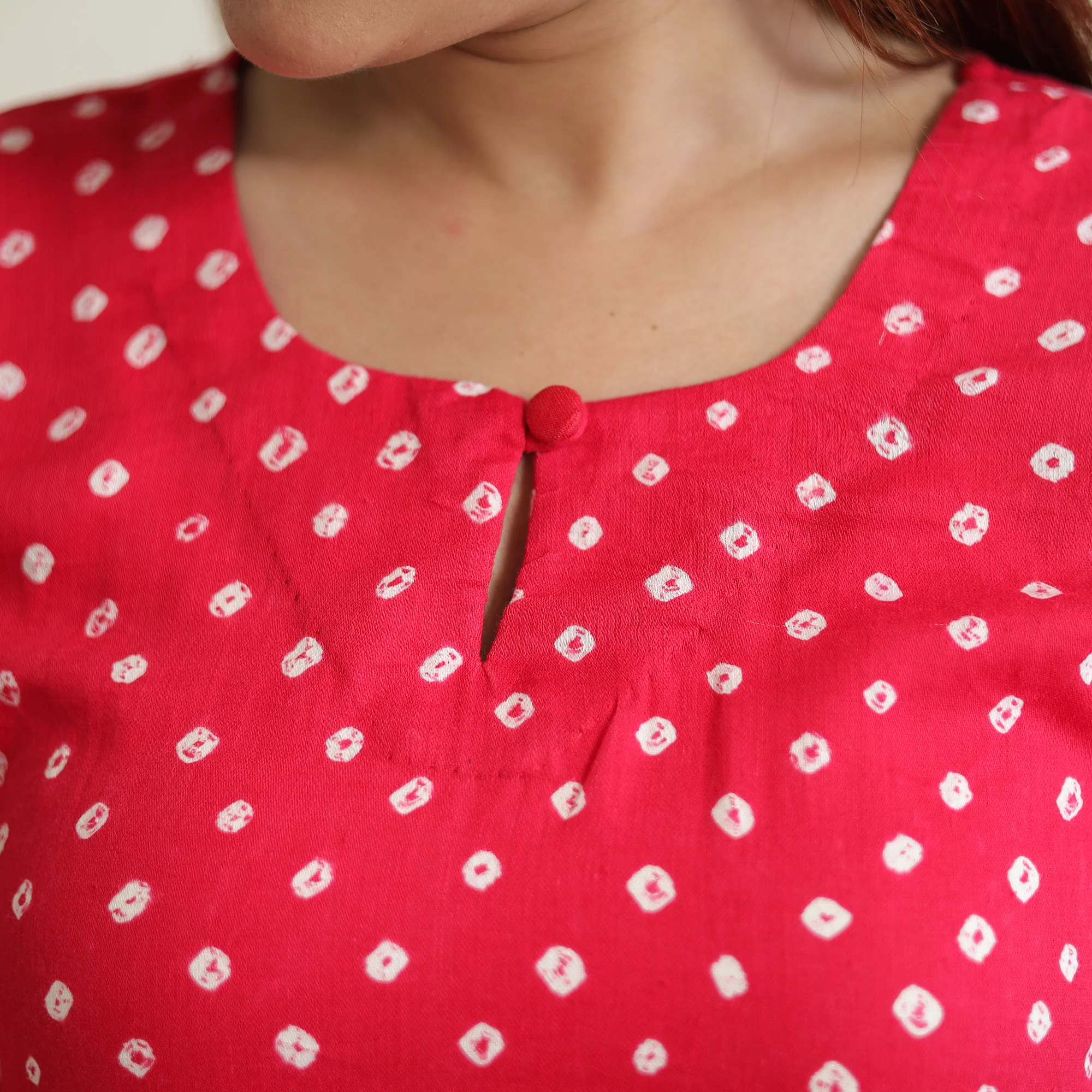 Pink - Bandhani Tie-Dye Cotton A-Line Kurta 05 - Image 5