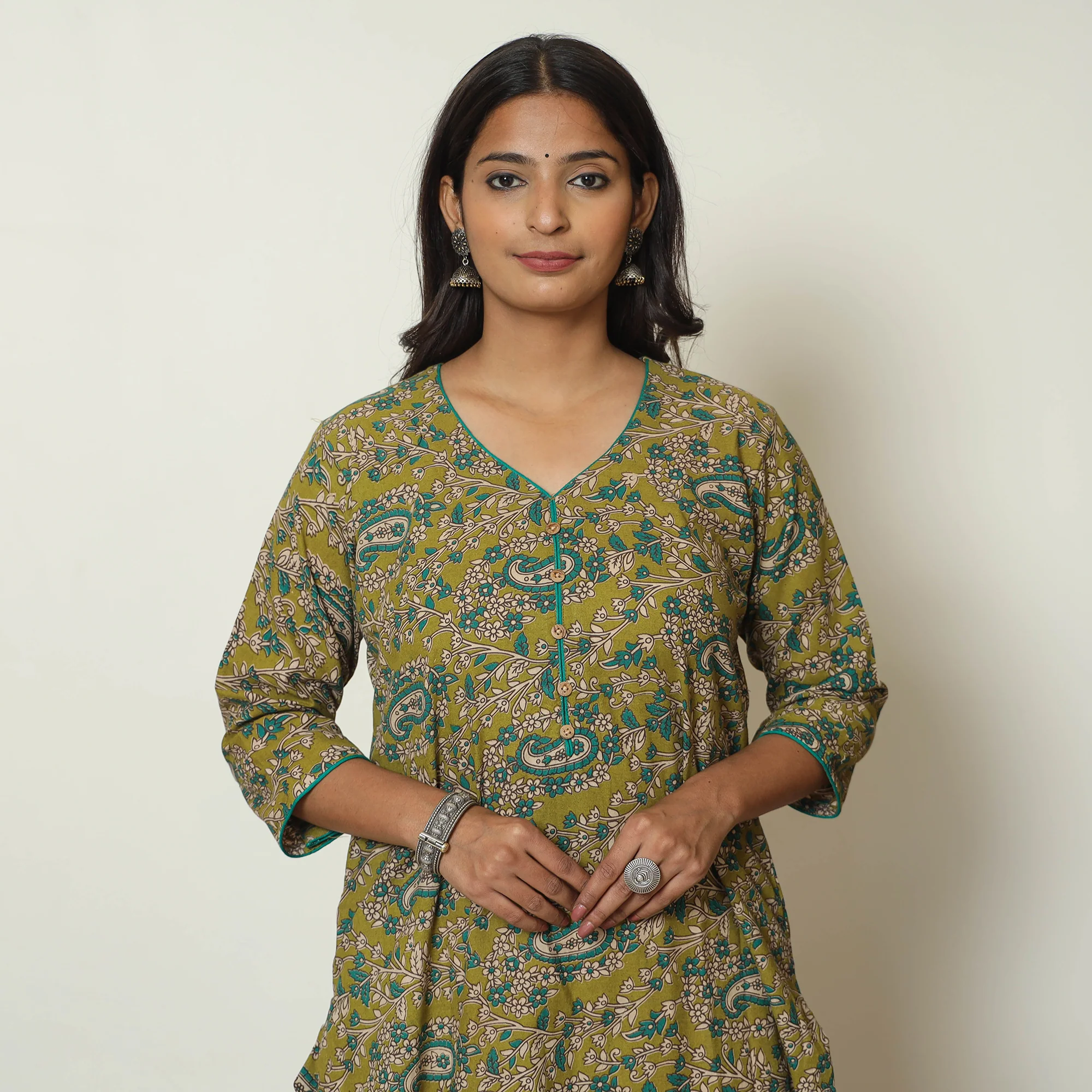 Green - Kalamkari Printed Cotton Straight Kurta 35 - Image 5